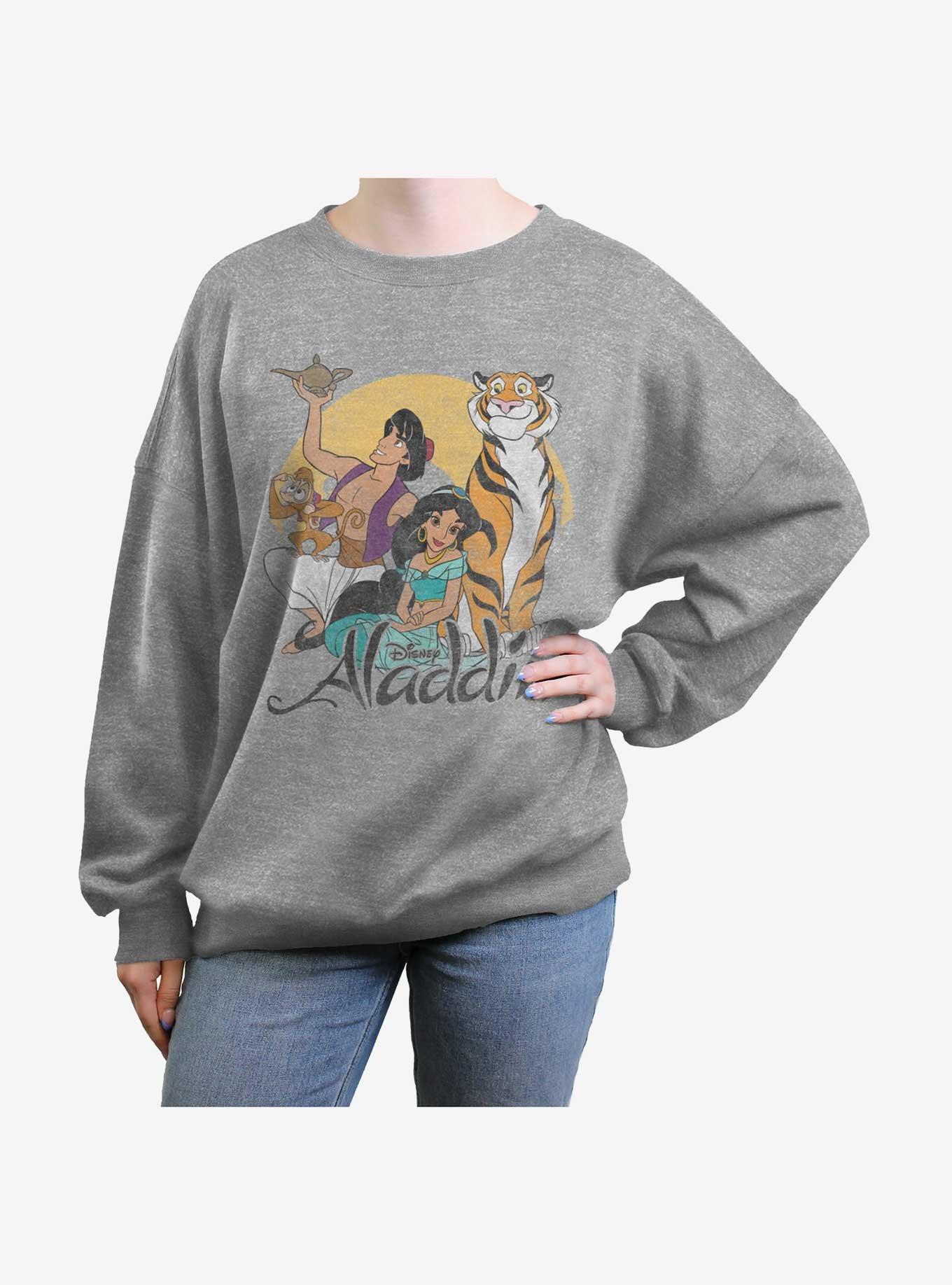 Disney Aladdin Vintage Characters Womens Oversized Sweatshirt, HEATHER GR, hi-res