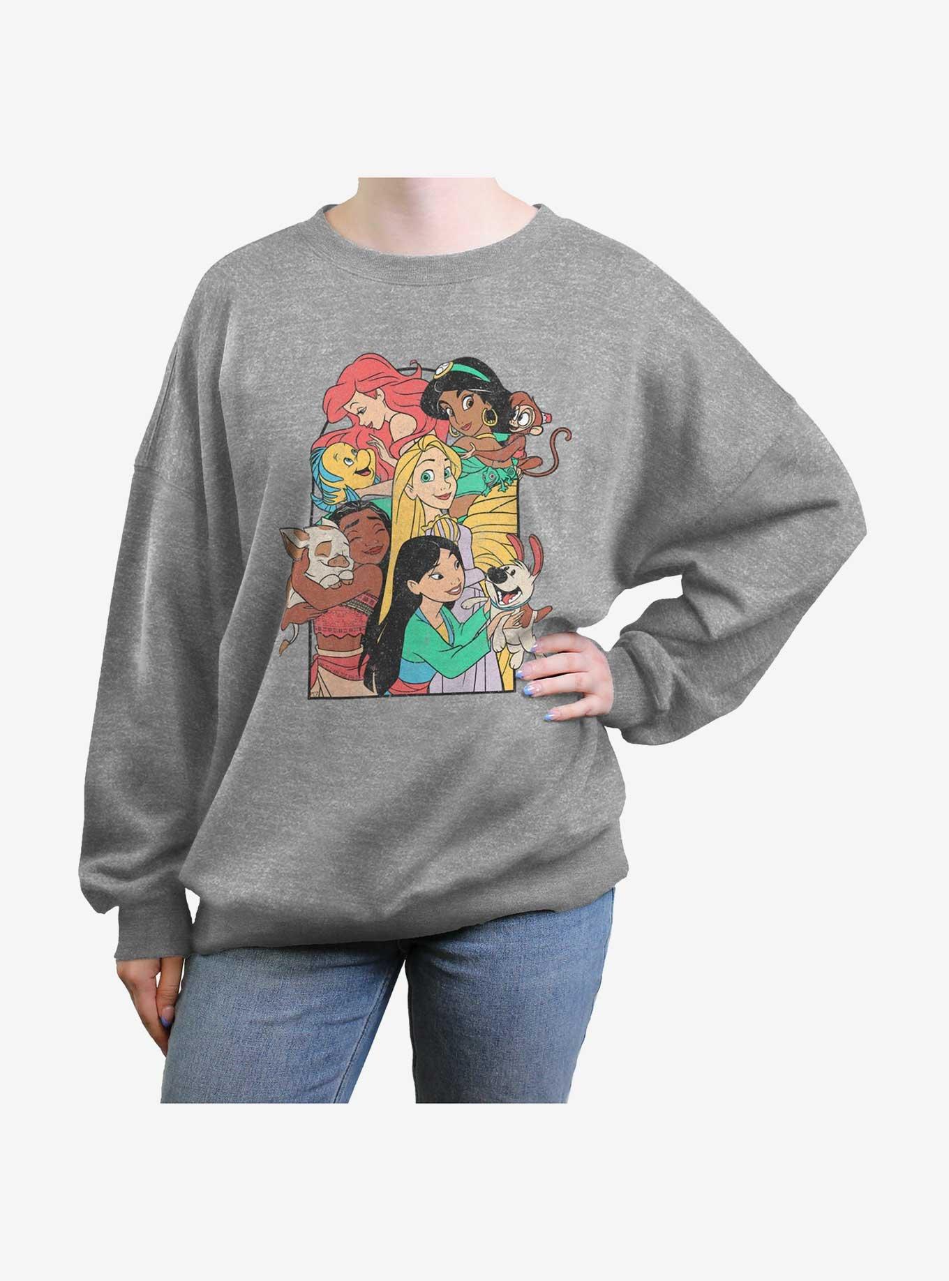 Disney Princesses Pets Womens Oversized Sweatshirt, HEATHER GR, hi-res