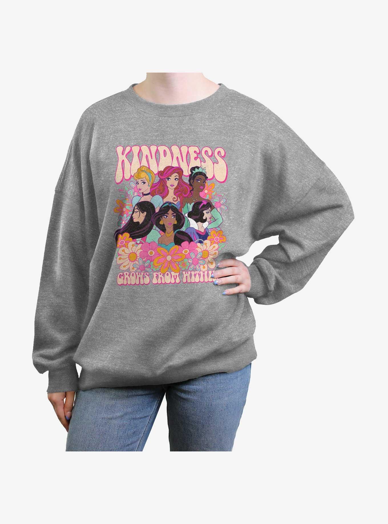 Disney Princesses Kindness Womens Oversized Sweatshirt, HEATHER GR, hi-res