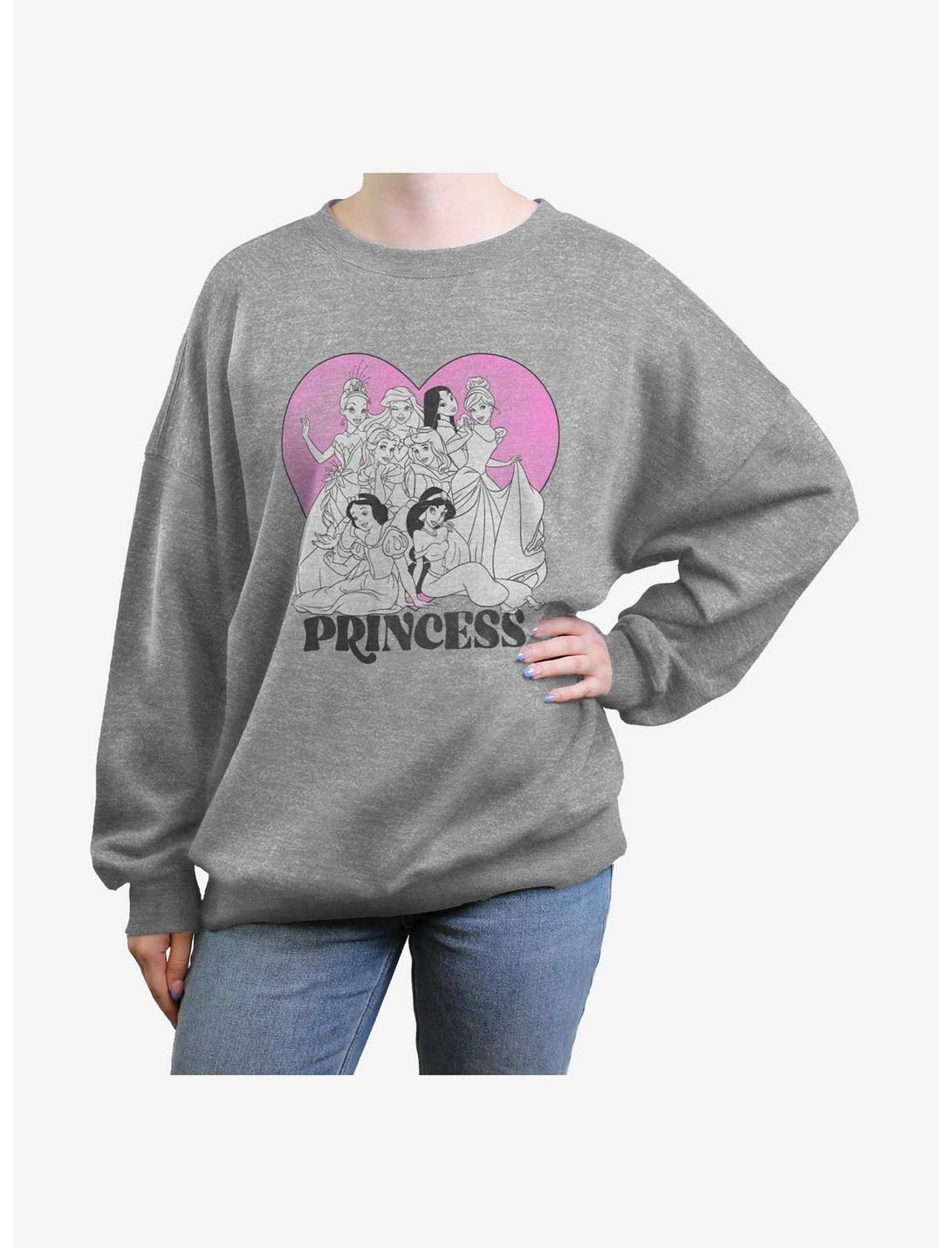 Disney Princesses Heart Womens Oversized Sweatshirt, HEATHER GR, hi-res