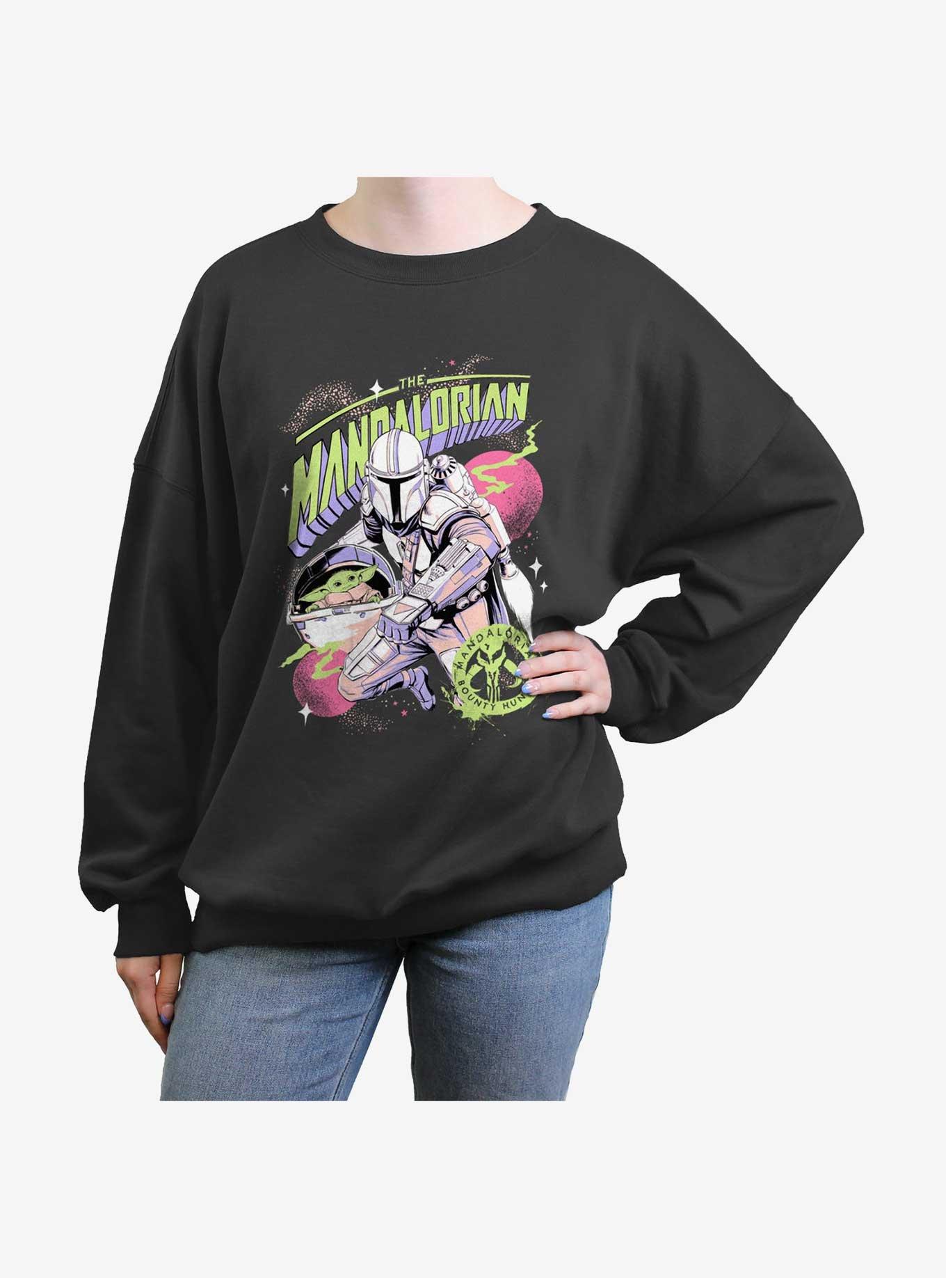 Star Wars The Mandalorian Vintage Colors Womens Oversized Sweatshirt, CHARCOAL, hi-res