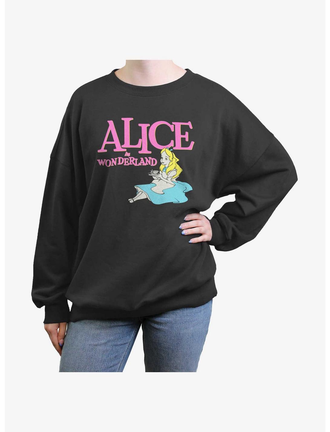 Disney Alice In Wonderland Tea Party Womens Oversized Sweatshirt, CHARCOAL, hi-res