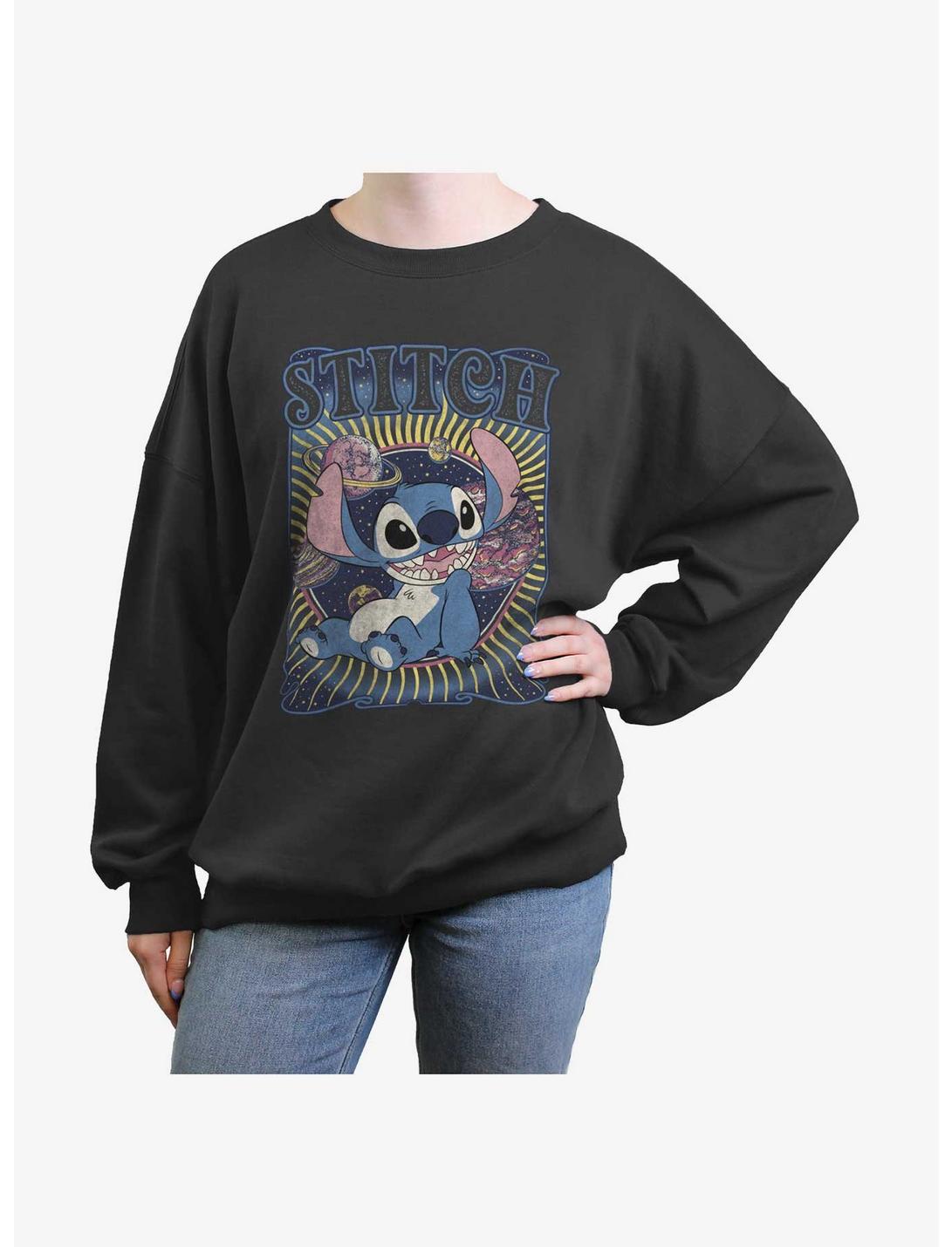Disney Lilo & Stitch Groovy Stitch Womens Oversized Sweatshirt, CHARCOAL, hi-res