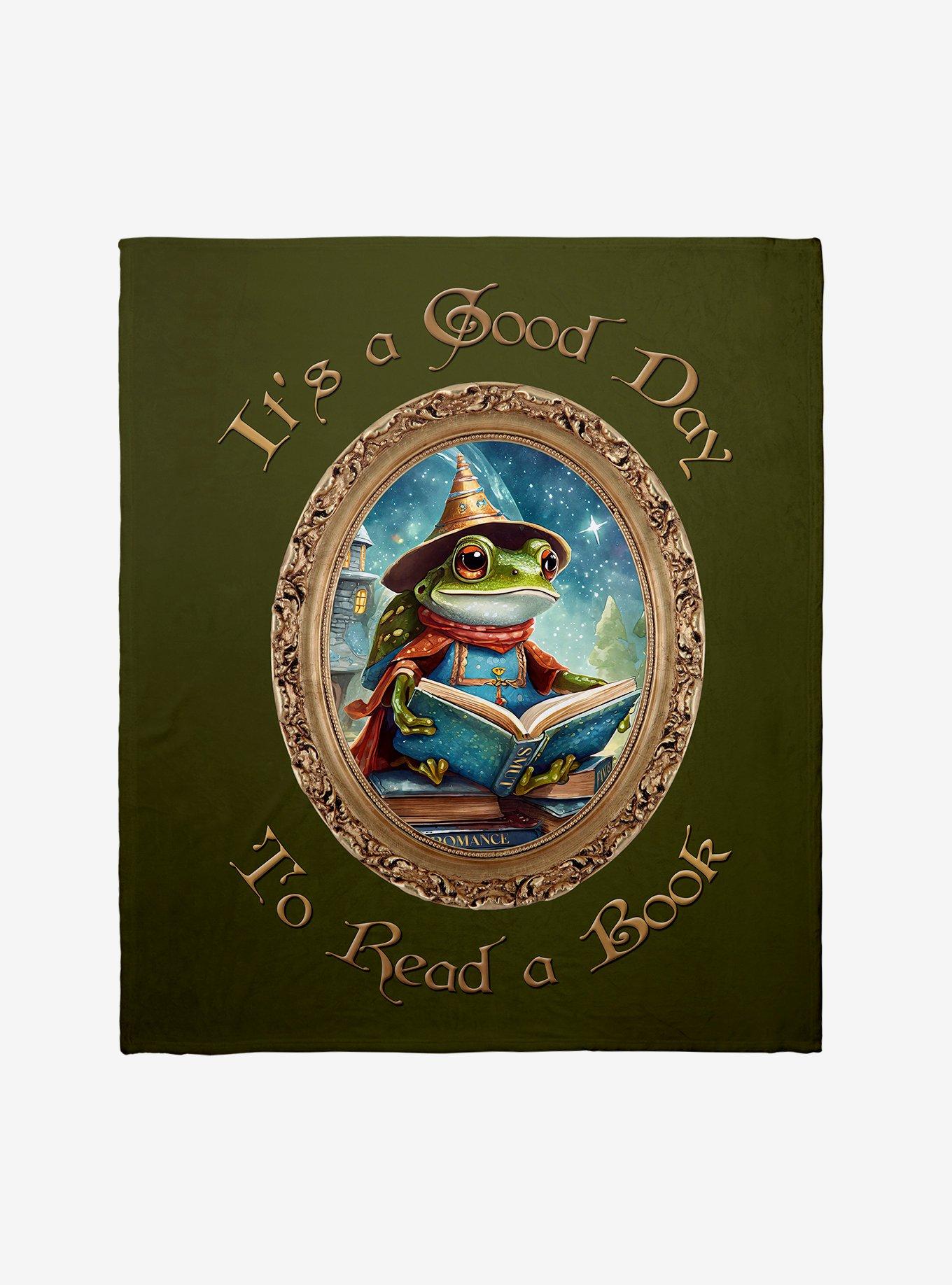 It's A Good Day To Read A Book Frog Throw Blanket, , hi-res