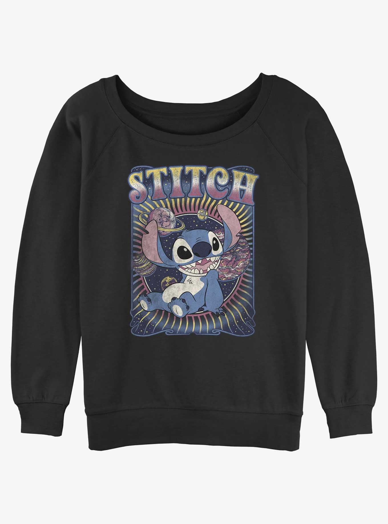 Disney Lilo & Stitch Groovy Stitch Womens Slouchy Sweatshirt, BLACK, hi-res