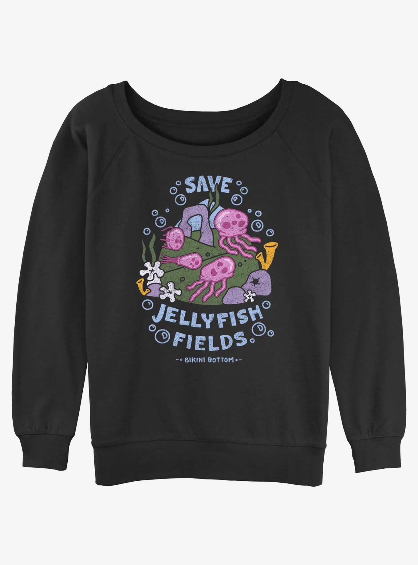 SpongeBob SquarePants Save Jellyfish Fields Womens Slouchy Sweatshirt, BLACK, hi-res