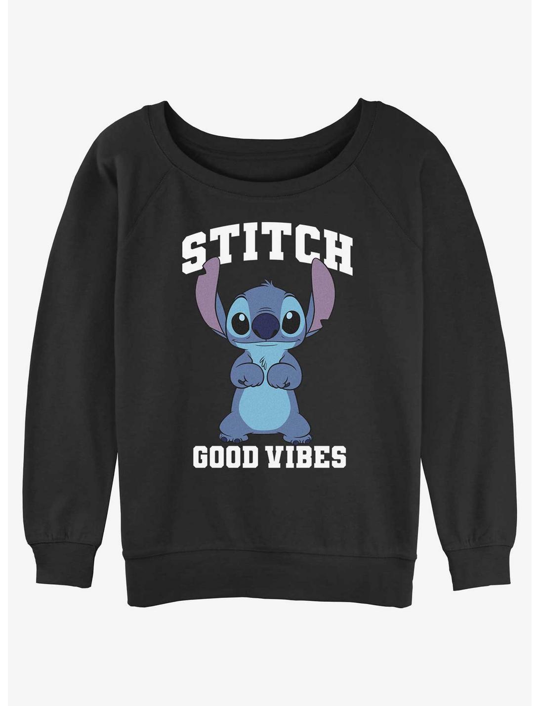 Disney Lilo & Stitch Good Vibes Womens Slouchy Sweatshirt, BLACK, hi-res