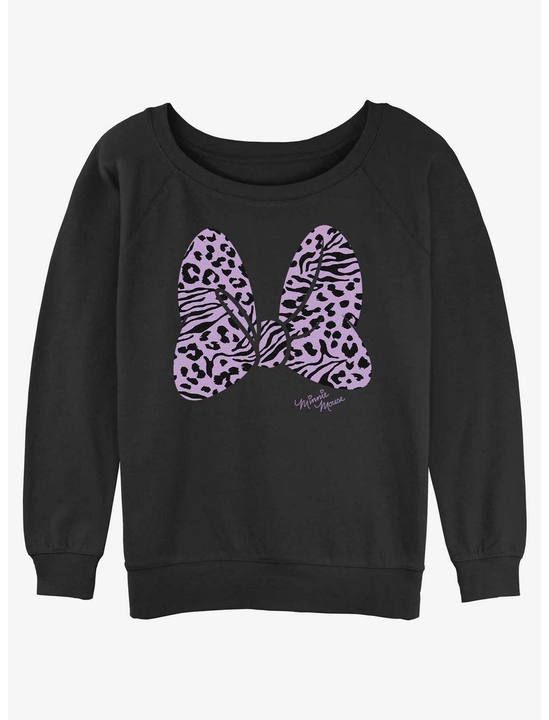 Disney Minnie Mouse Animal Print Bow Womens Slouchy Sweatshirt, BLACK, hi-res