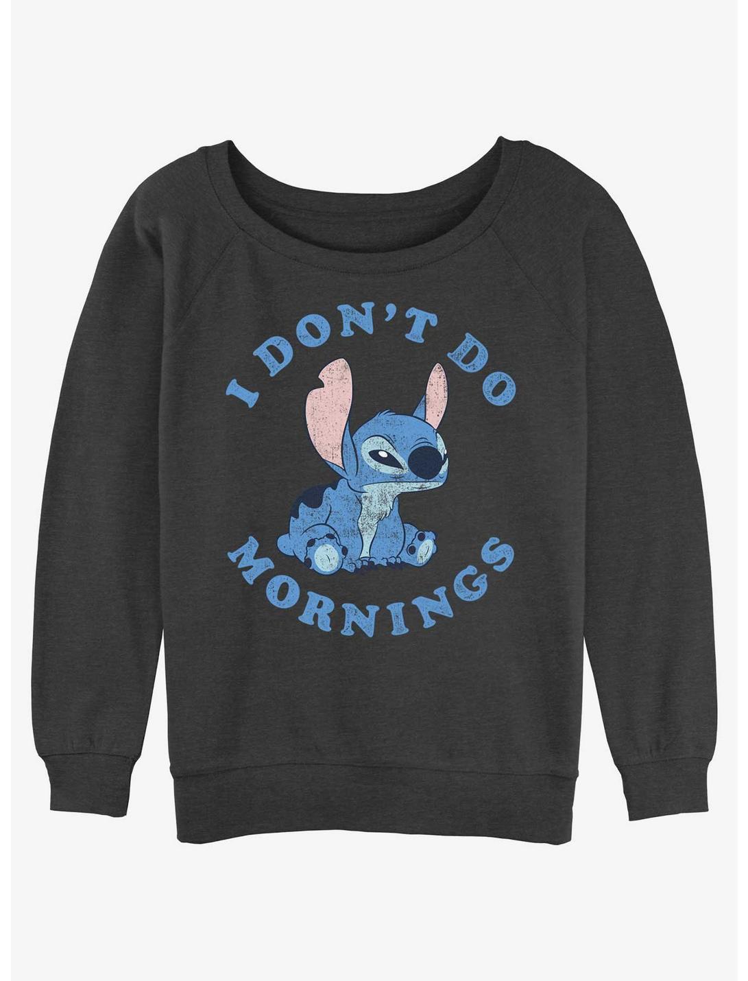 Disney Lilo & Stitch Don't Do Mornings Womens Slouchy Sweatshirt, CHAR HTR, hi-res