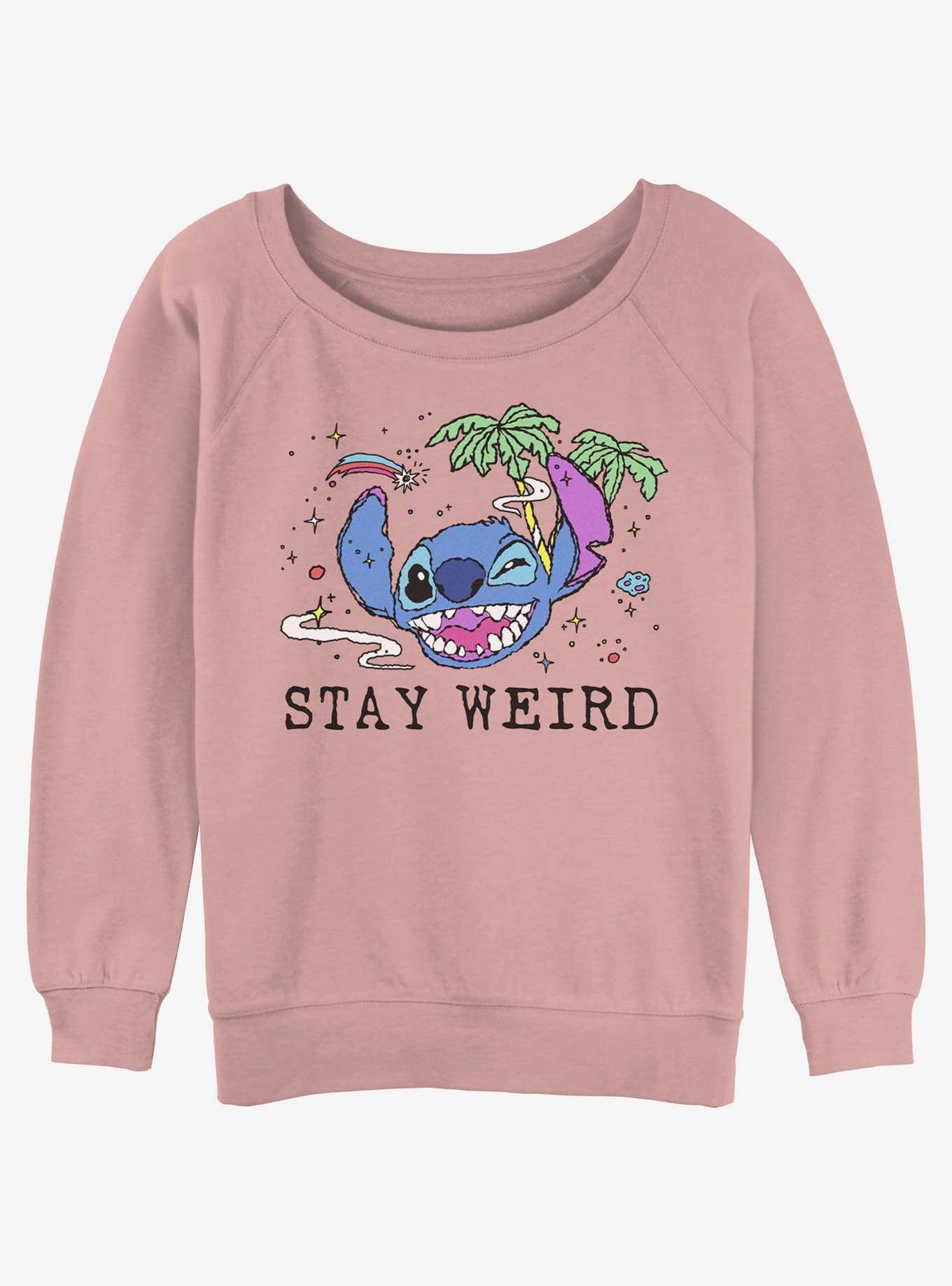 Disney Lilo & Stitch Stay Weird Womens Slouchy Sweatshirt, DESERTPNK, hi-res