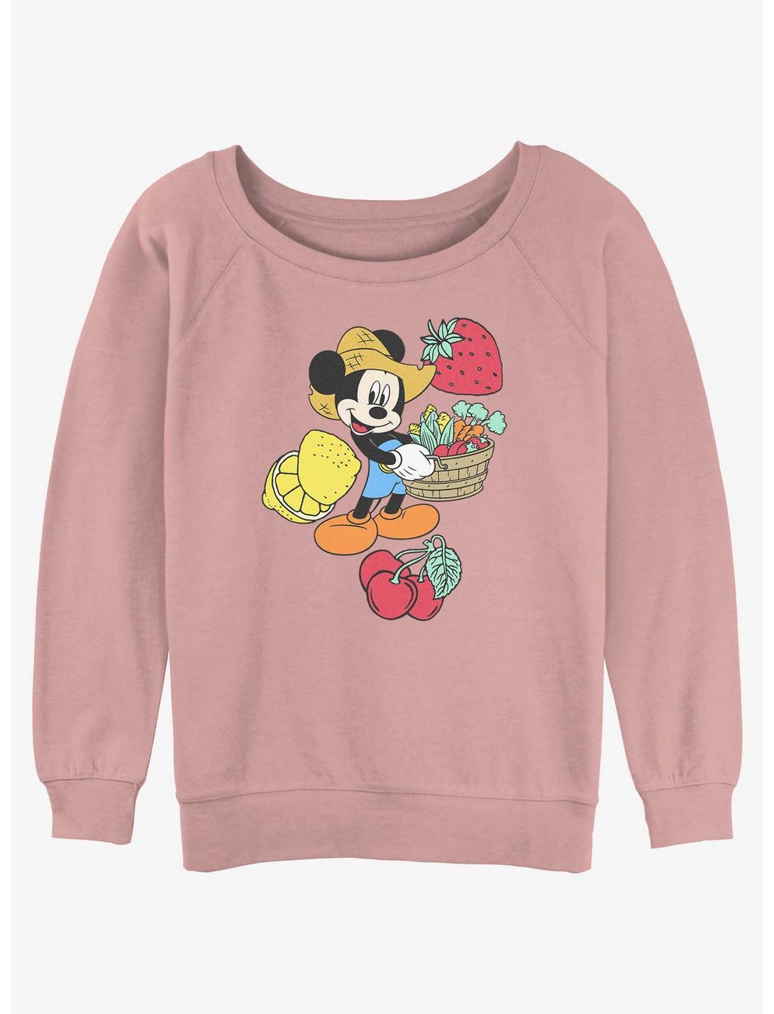 Disney Mickey Mouse Farmer Mickey Womens Slouchy Sweatshirt, DESERTPNK, hi-res