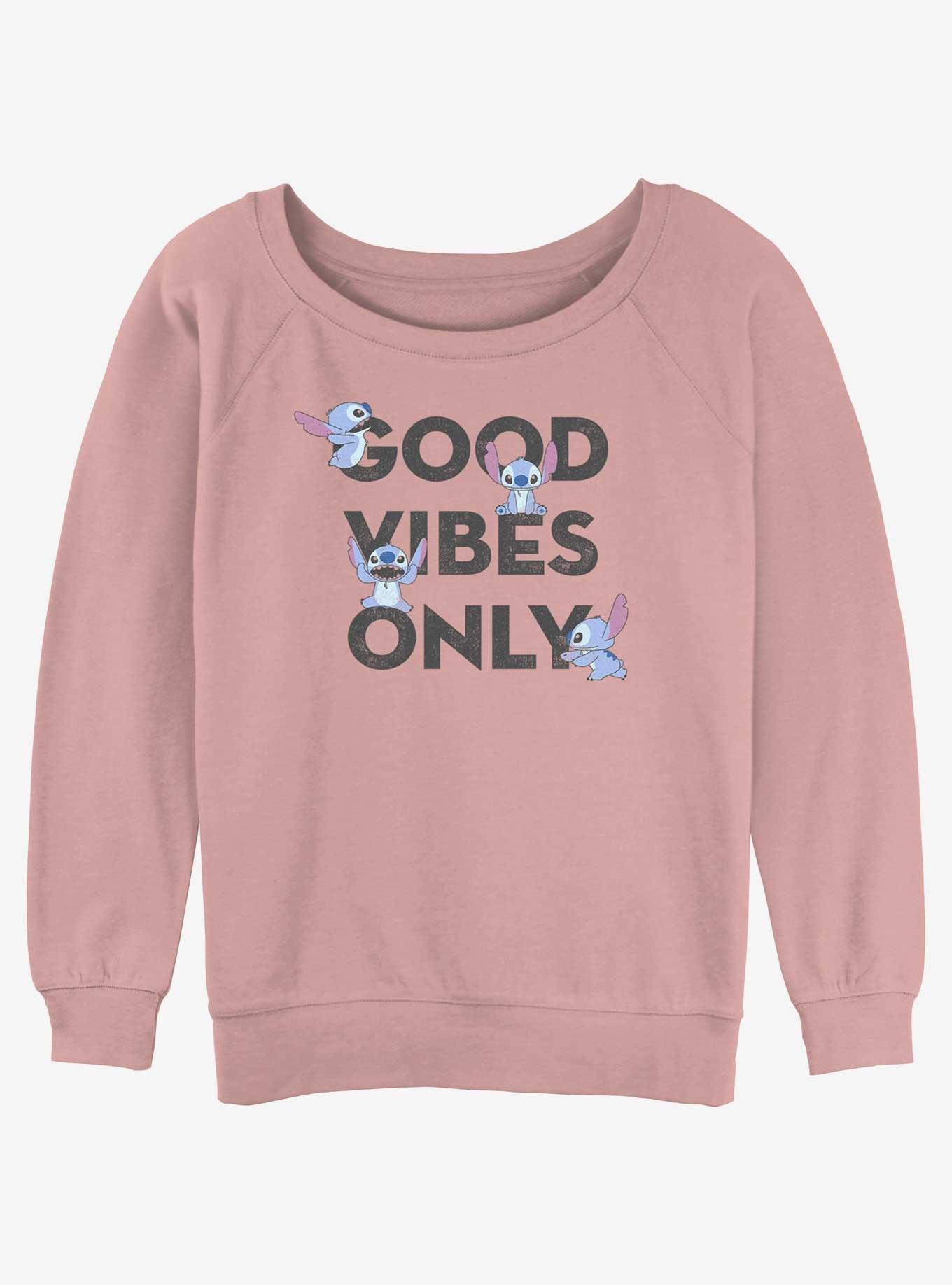 Disney Lilo & Stitch Stitch Good Vibes Womens Slouchy Sweatshirt, DESERTPNK, hi-res