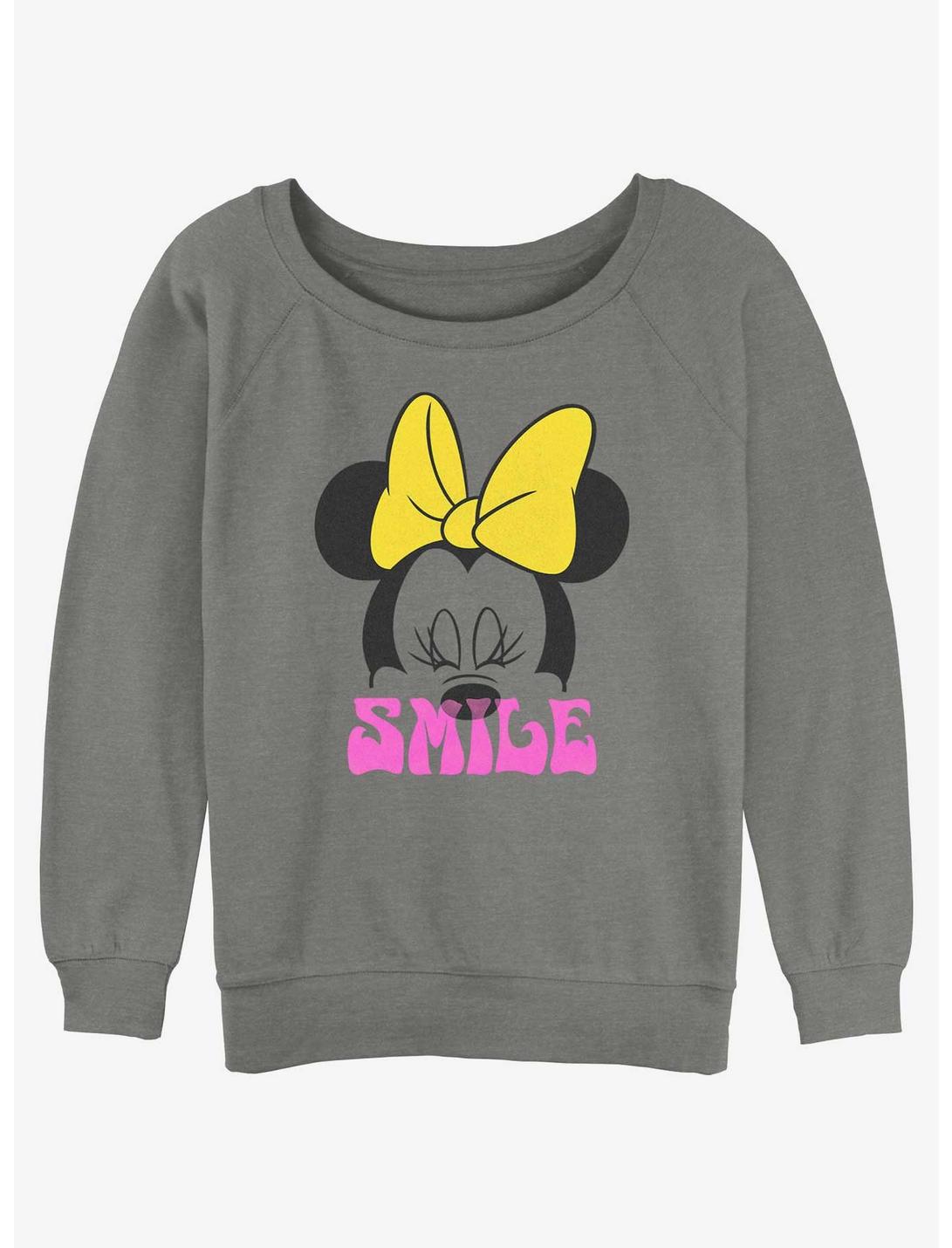 Disney Minnie Mouse Smile Womens Slouchy Sweatshirt, GRAY HTR, hi-res