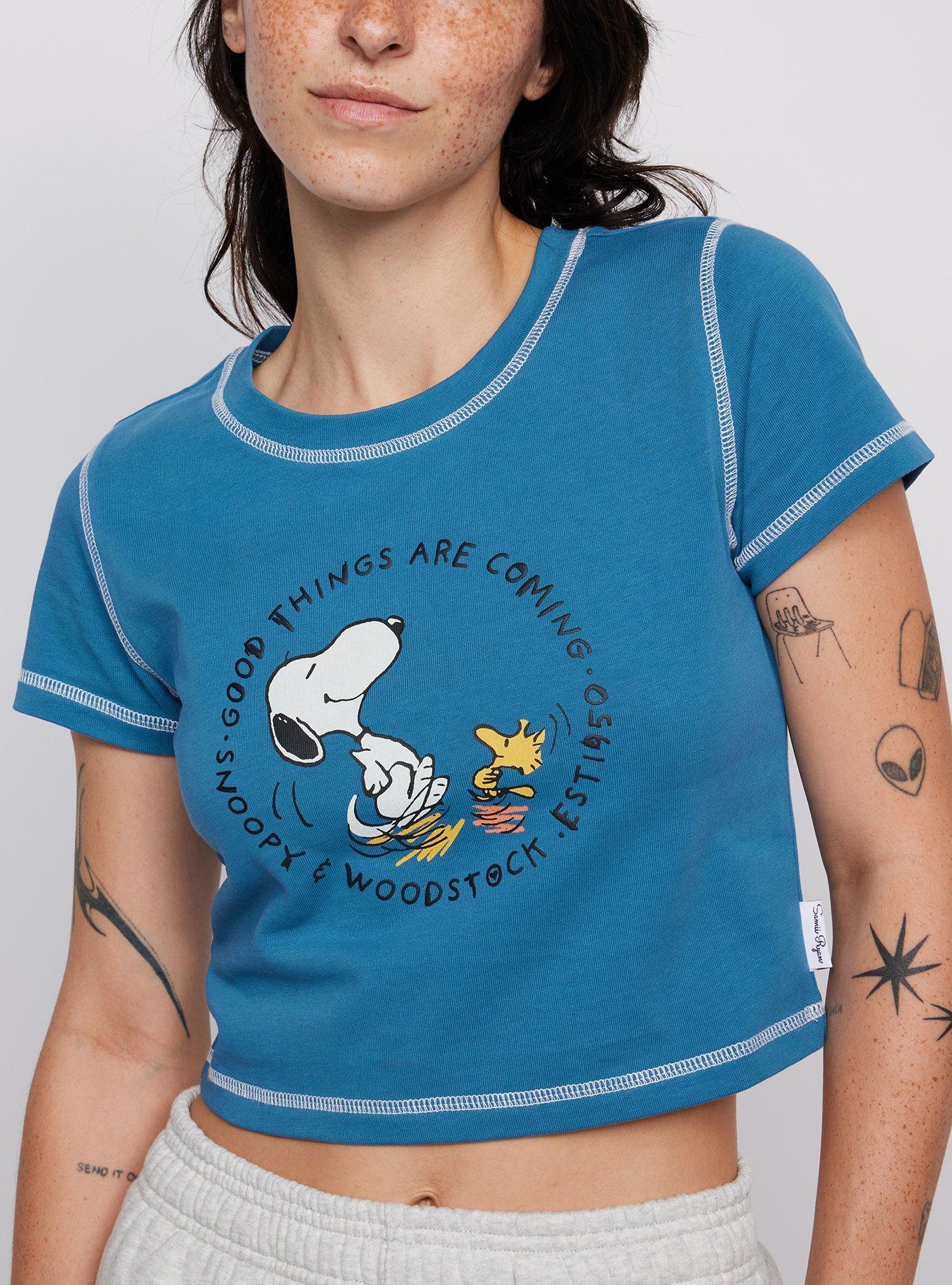 Samii Ryan Snoopy and Woodstock Good Things Women's Cropped T-Shirt, BLUE, hi-res