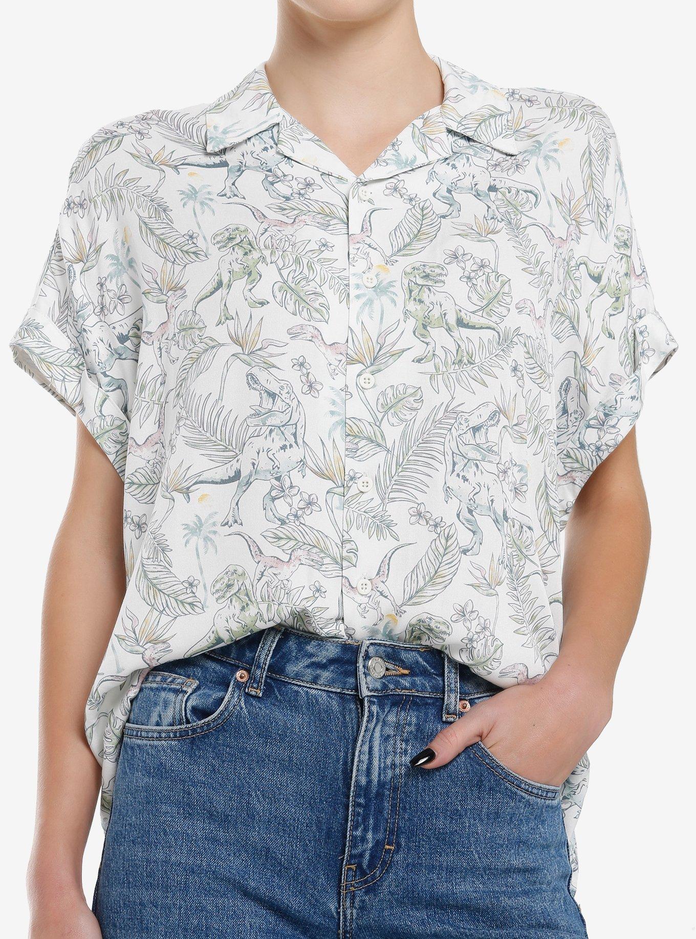 Her Universe Jurassic Park Floral Woven Button-Up Her Universe Exclusive, MULTI, hi-res