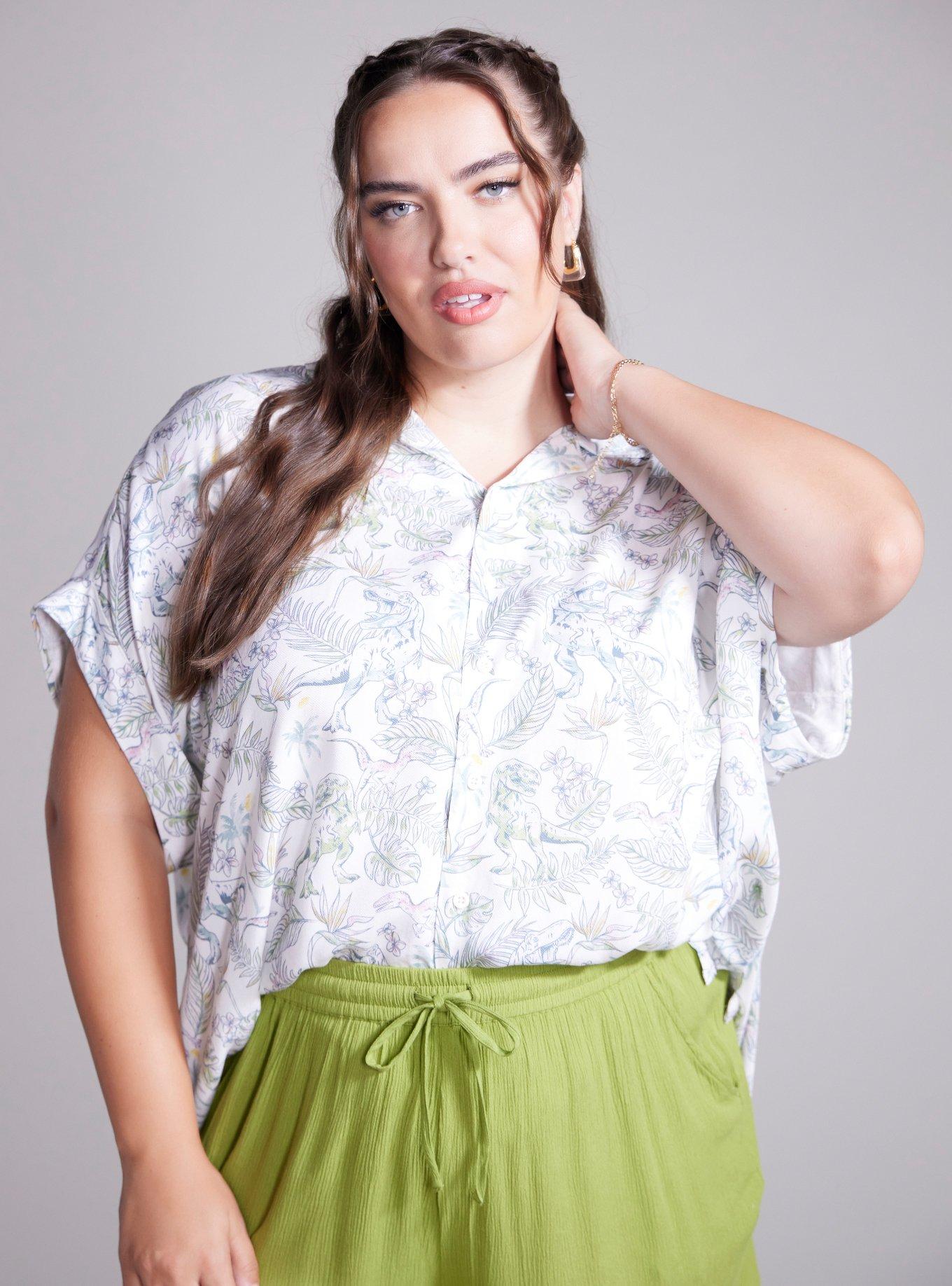 Her Universe Jurassic Park Floral Woven Button-Up Plus Size Her Universe Exclusive