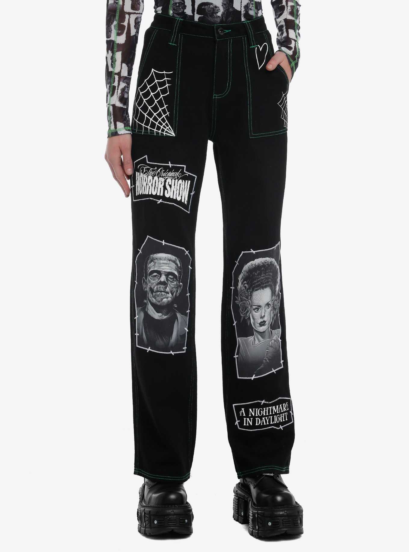 Universal Monsters X Maxx242 Bride & Frank Stay Creepy Patches Girls Wide Leg Jeans Hot Topic Exclusive, , hi-res