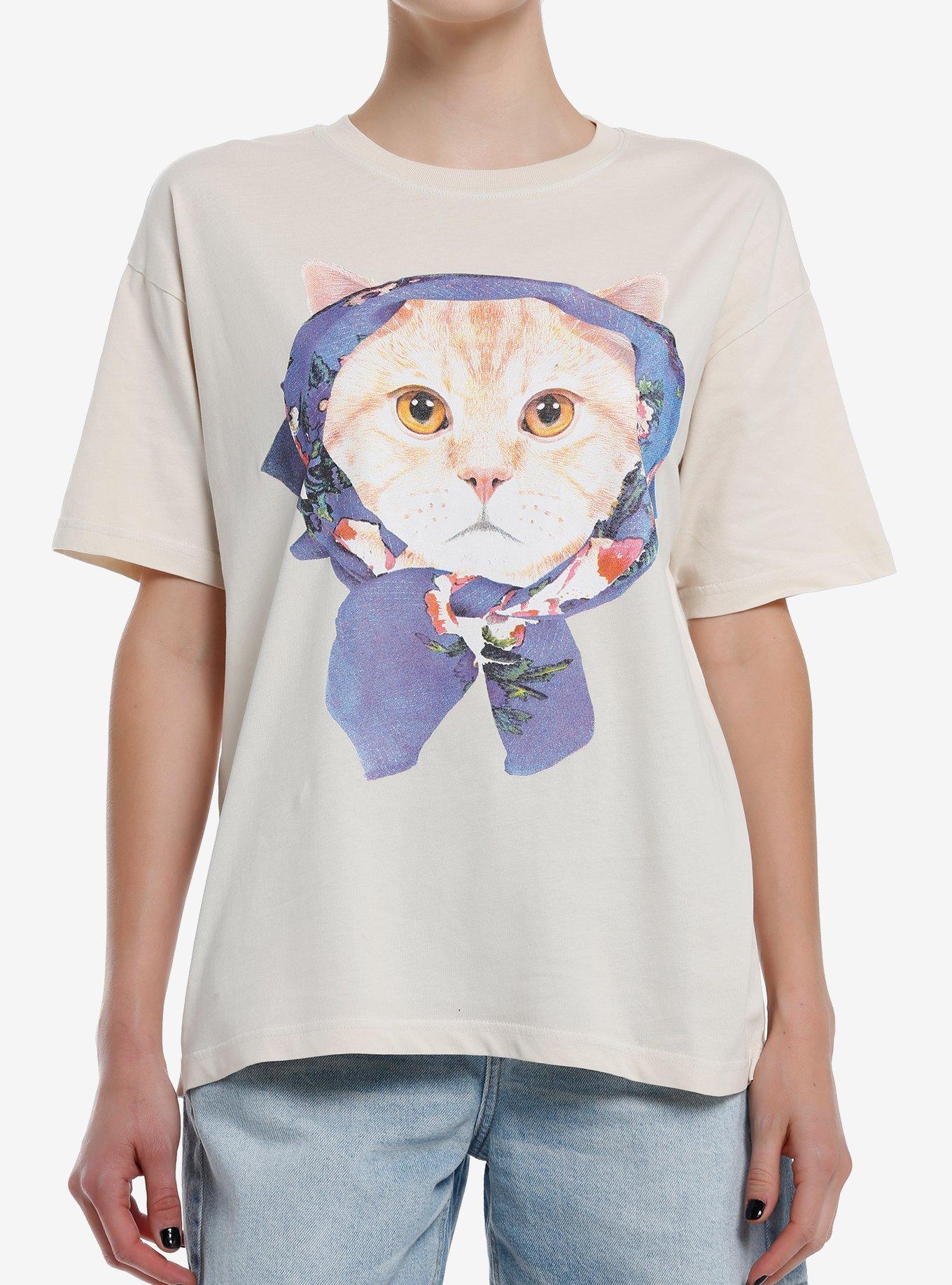 Sweet Society Orange Cat With Scarf Girls Oversized T-Shirt, , hi-res