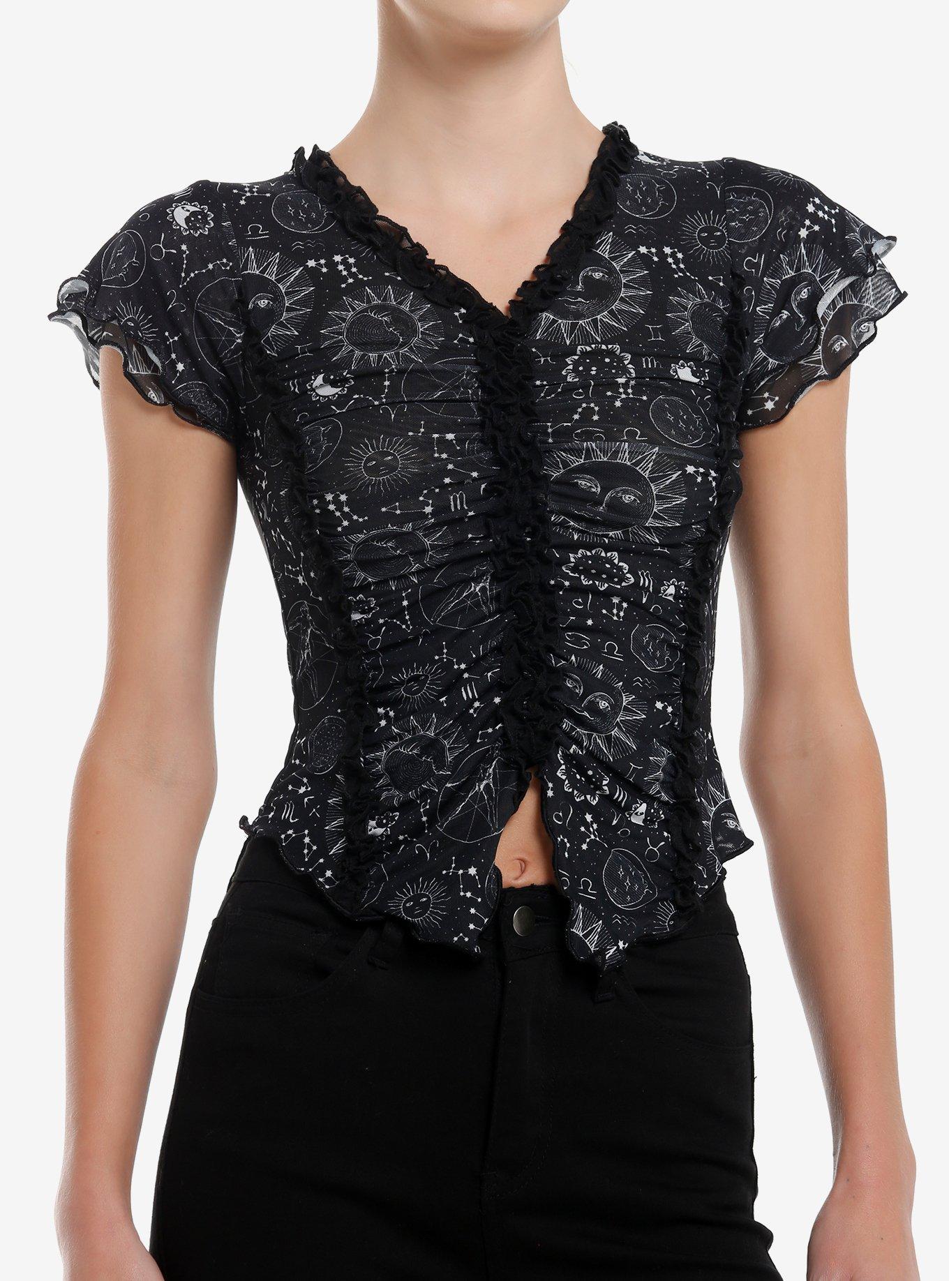 Cosmic Aura Celestial Ruffle Trim Girls Crop Top, , hi-res