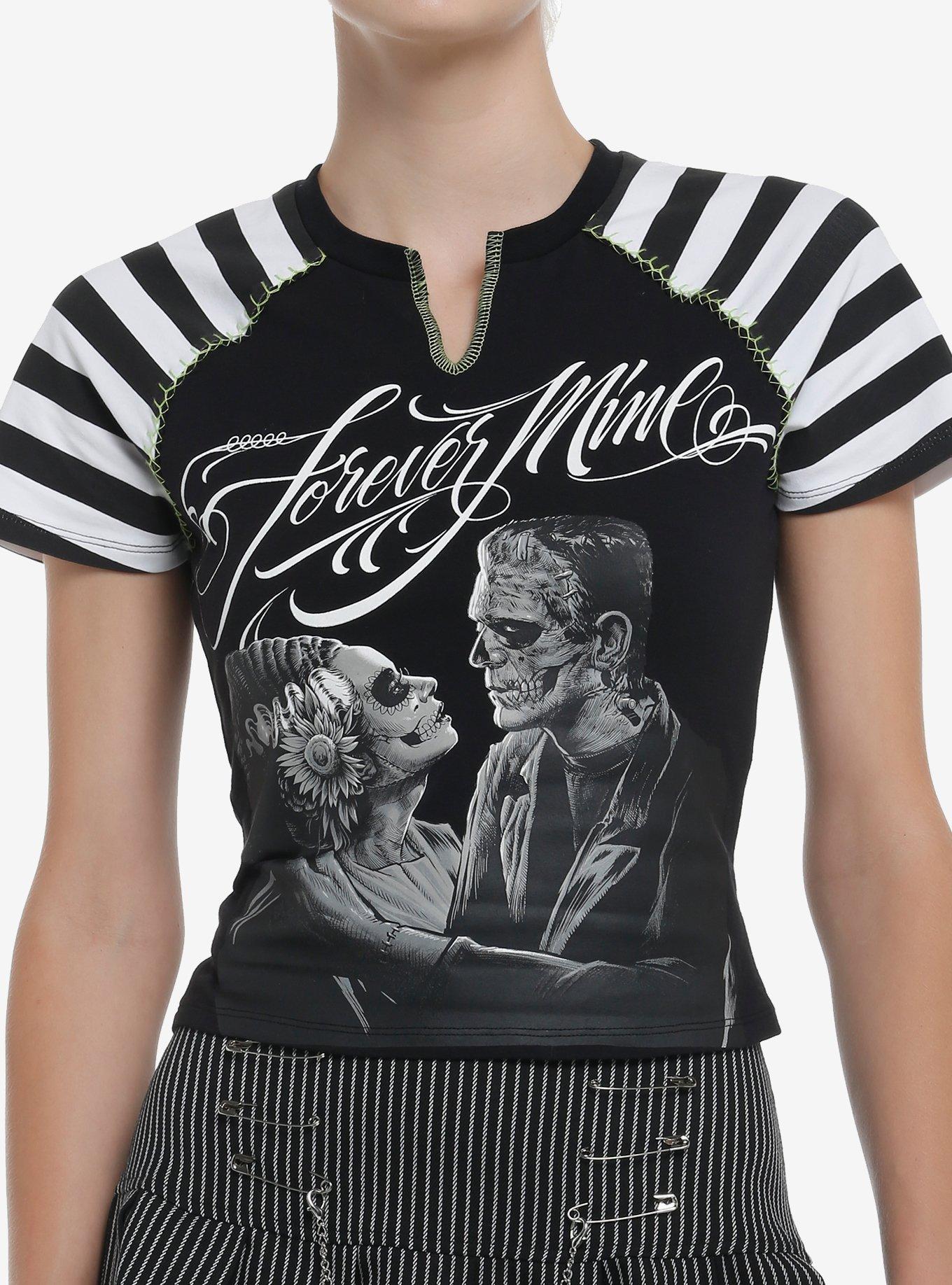 Universal Monsters X Maxx242 Frankenstein & The Bride Of Frankenstein Forever Mine Girls Raglan Top Hot Topic Exclusive, , hi-res