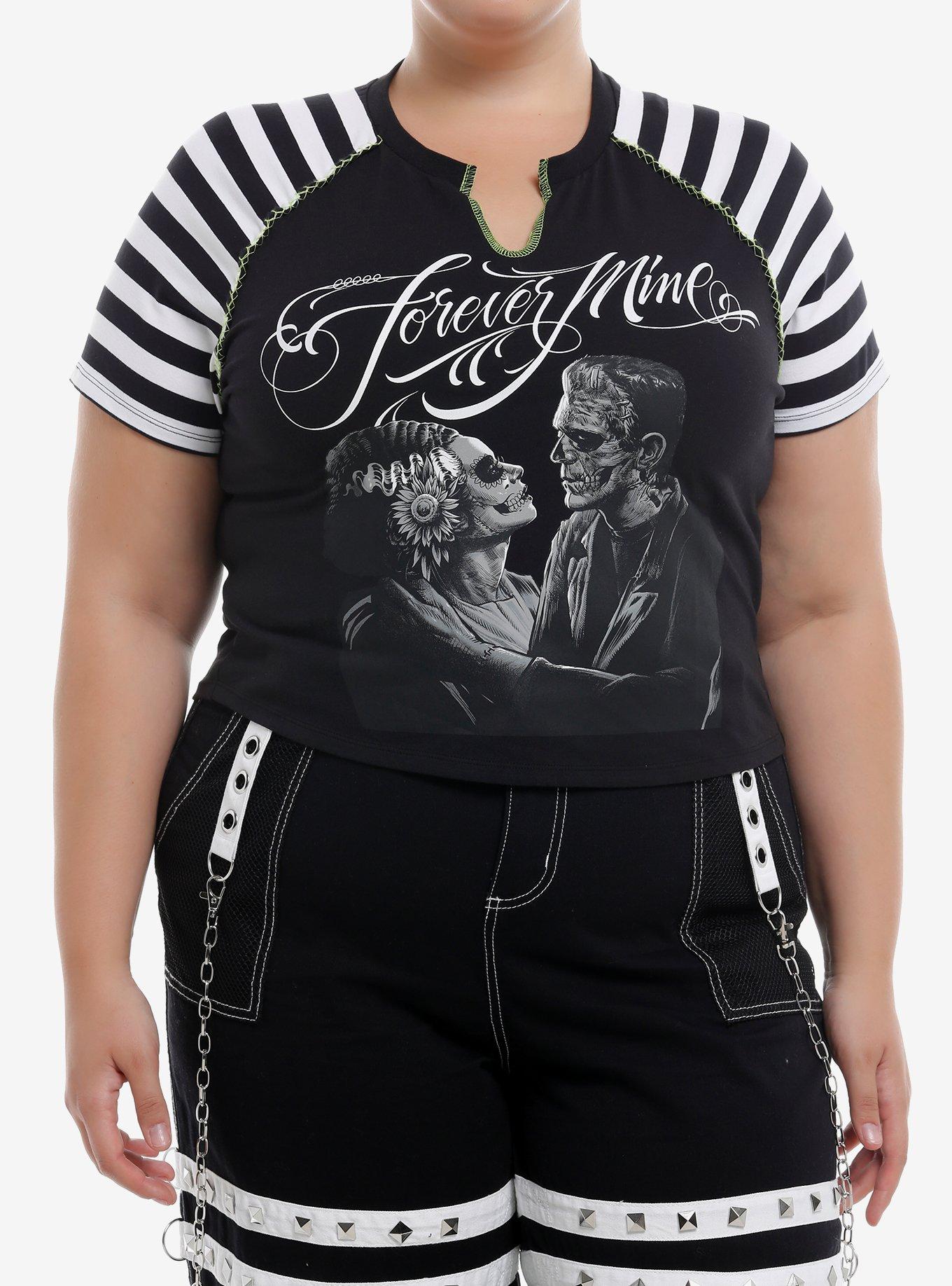 Universal Monsters X Maxx242 Frankenstein & The Bride Of Frankenstein Forever Mine Girls Raglan Top Plus Size Hot Topic Exclusive, , hi-res