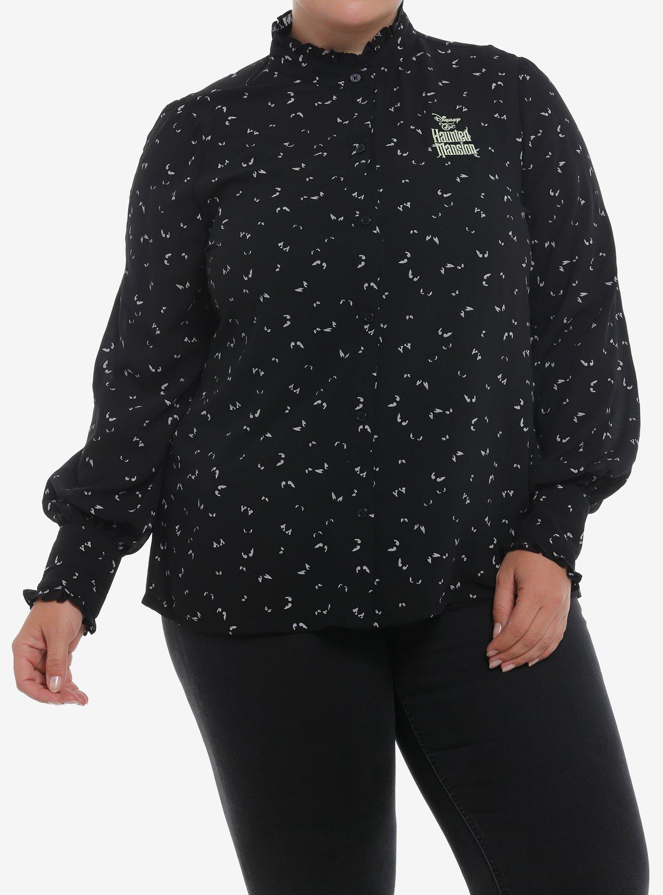 Her Universe Disney The Haunted Mansion Eyes Button-Up Long-Sleeve Top Plus Size Her Universe Exclusive, BLACK  GREEN, hi-res