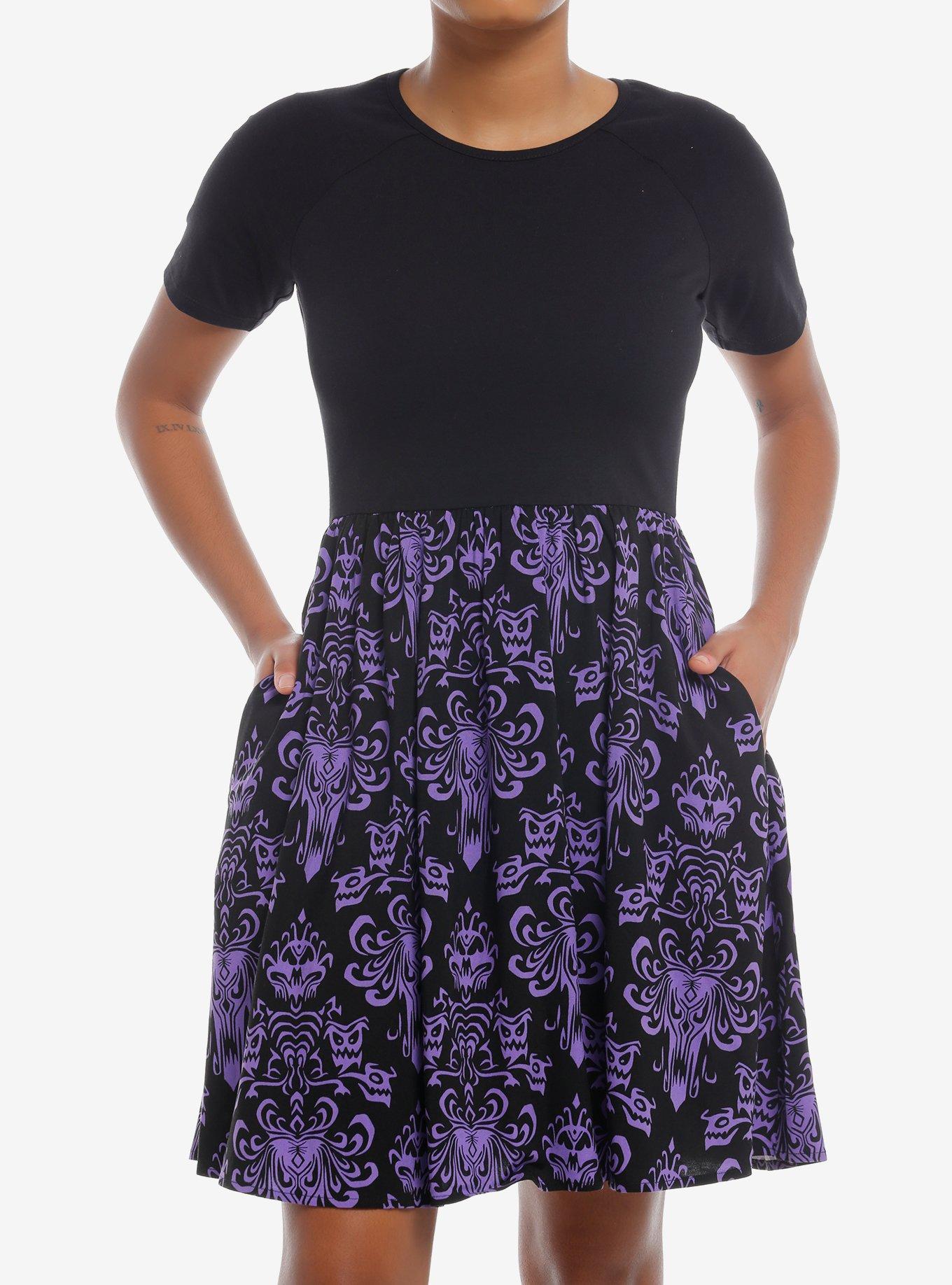 Her Universe Disney The Haunted Mansion Wallpaper T-Shirt Dress Her Universe Exclusive, BLACK  PURPLE, hi-res