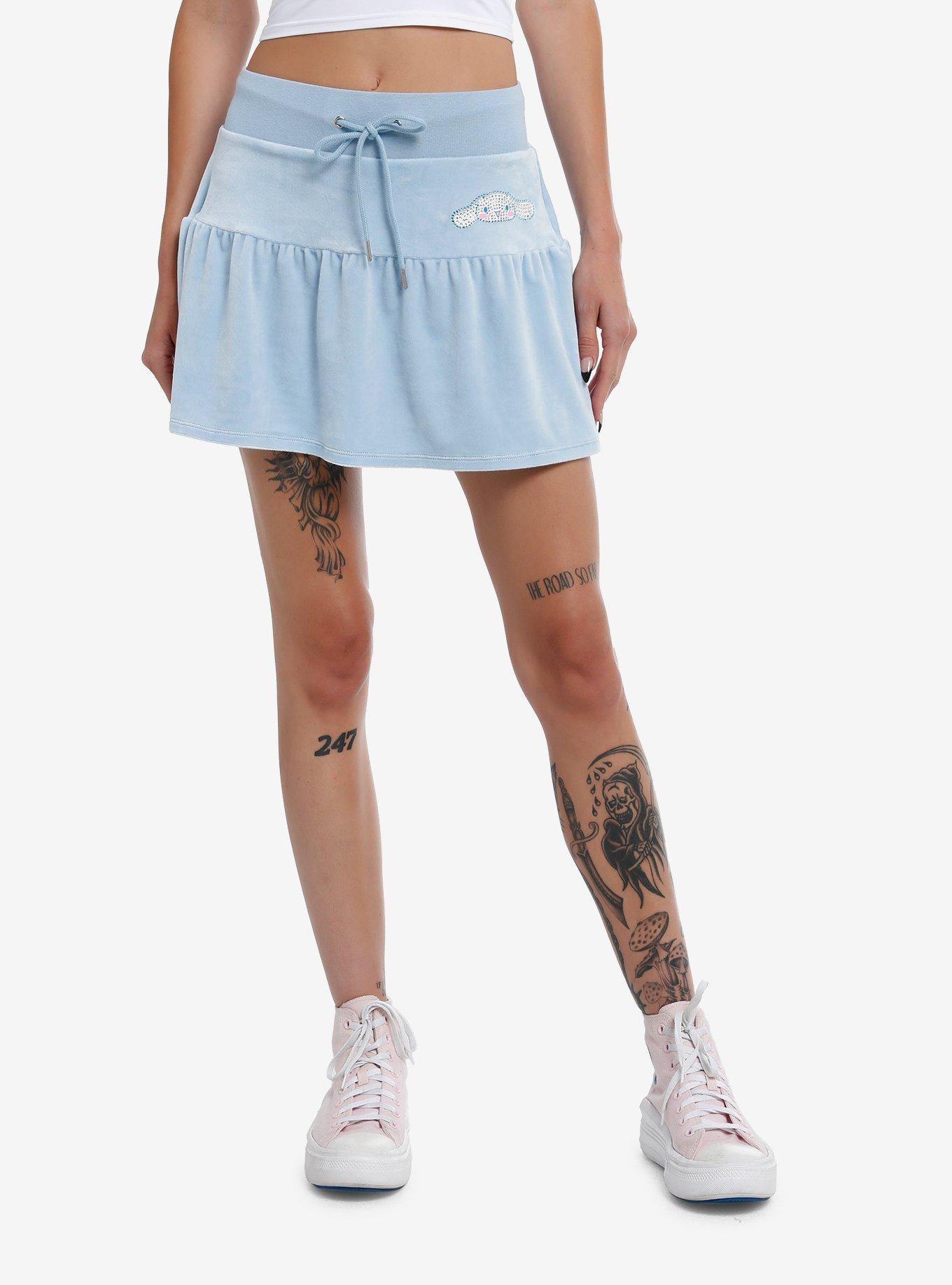 Cinnamoroll Rhinestone Pastel Blue Velour Skirt, , hi-res