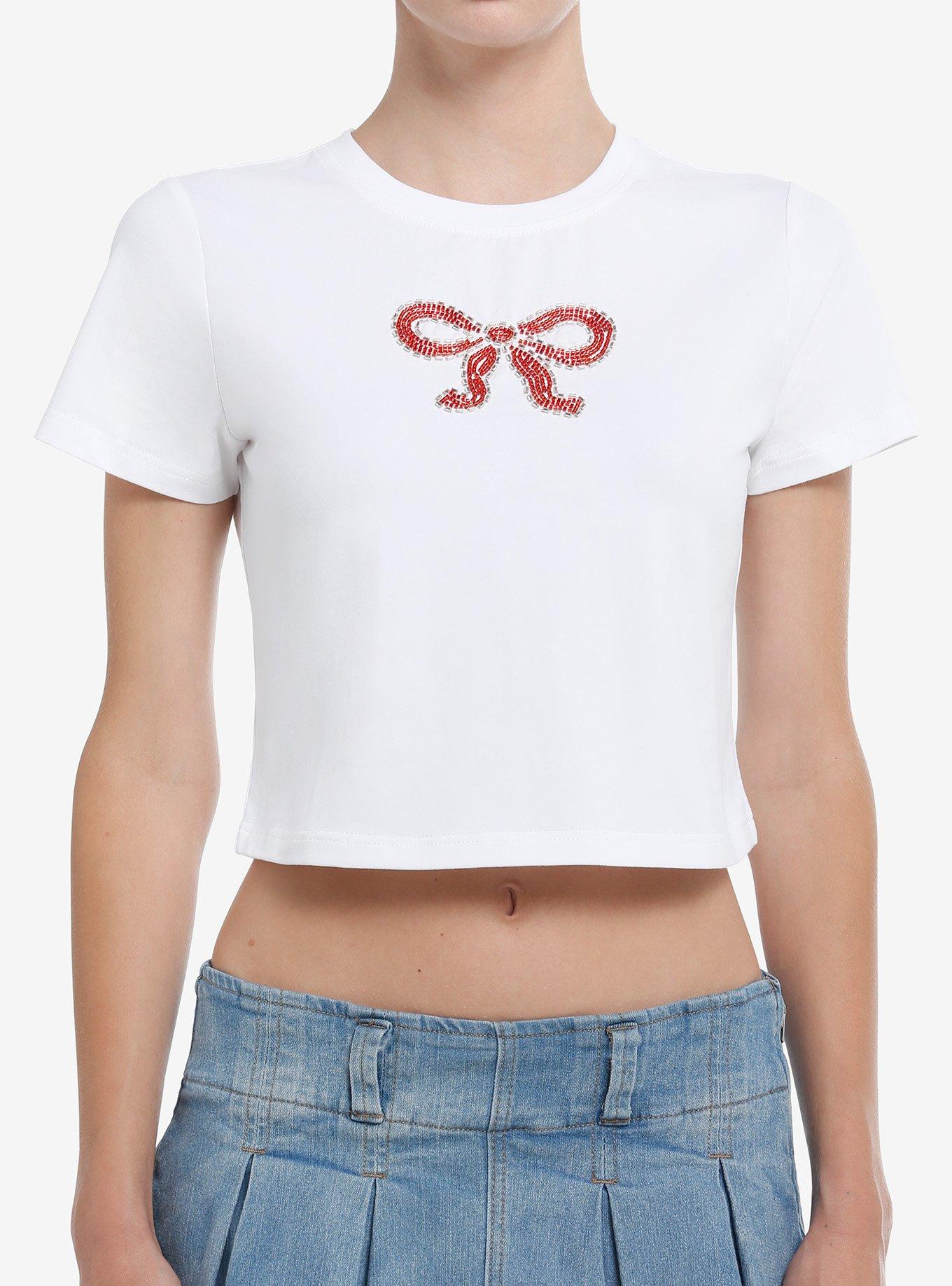 Sweet Society Beaded Red Bow Girls Baby T-Shirt, , hi-res