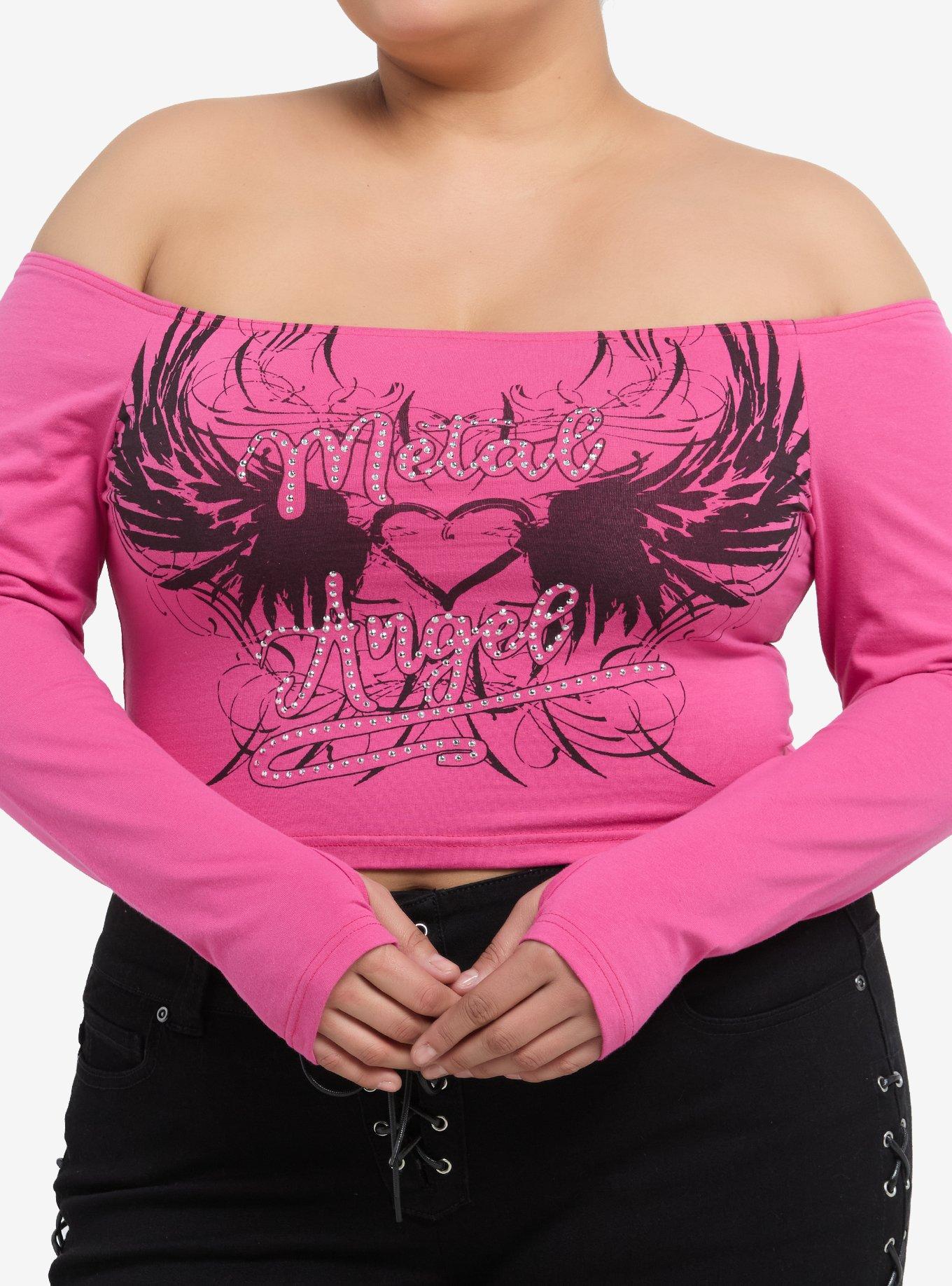 Daisy Street Metal Angel Pink Girls Off-Shoulder Top Plus Size, , hi-res