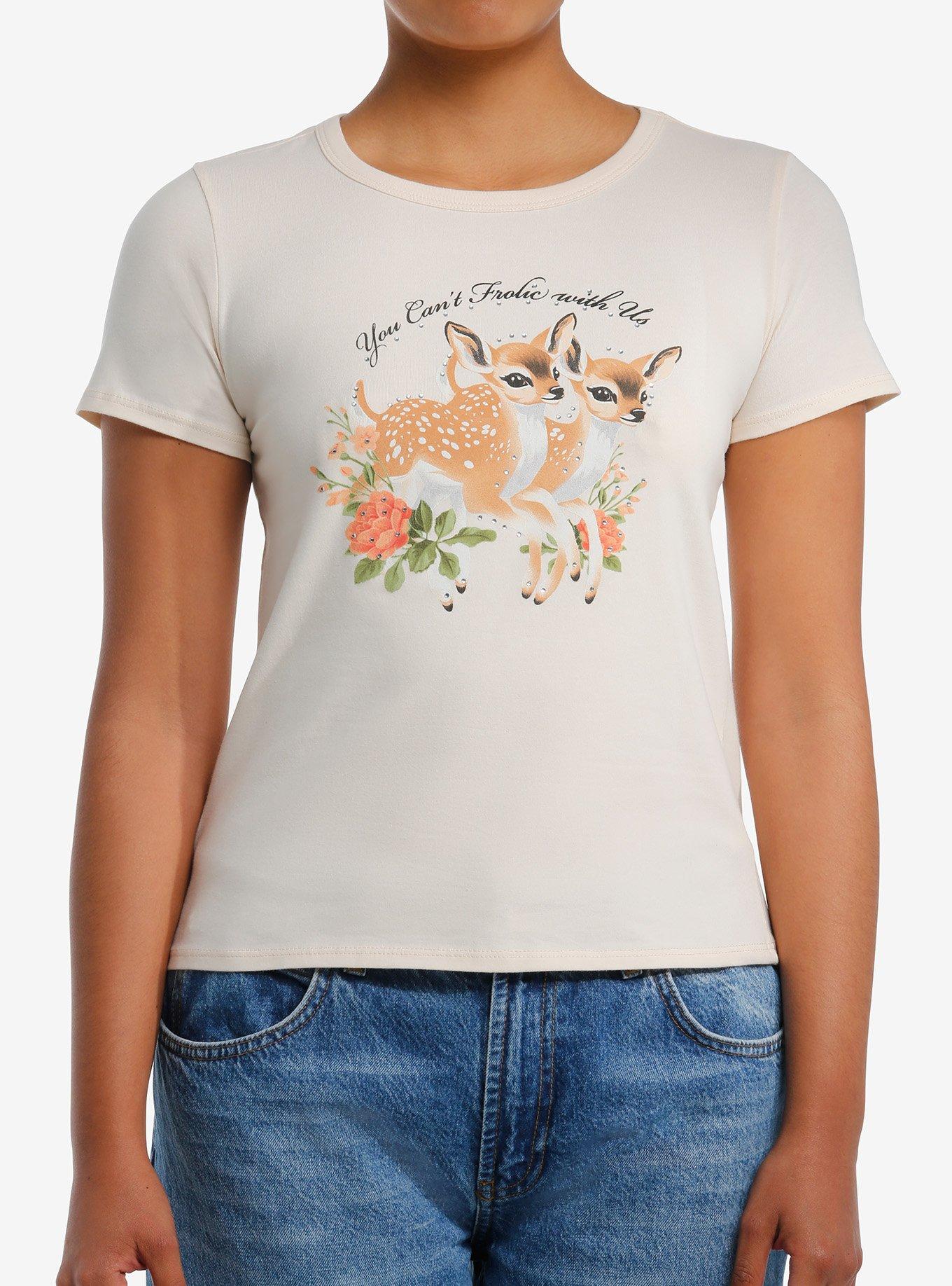 Thorn & Fable Can't Frolic With Us Fitted Girls T-Shirt, BROWN, hi-res