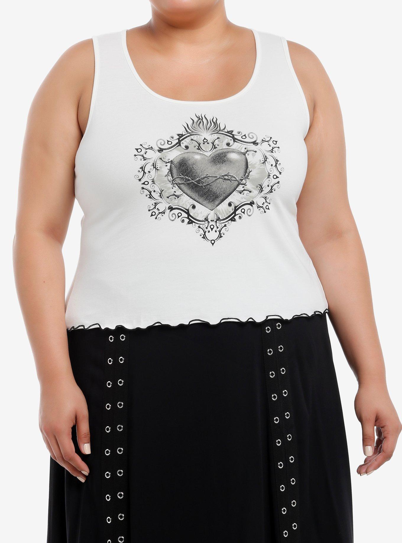 Social Collision Sacred Heart Lace-Up Back Girls Tank Top Plus Size, BLACK, hi-res