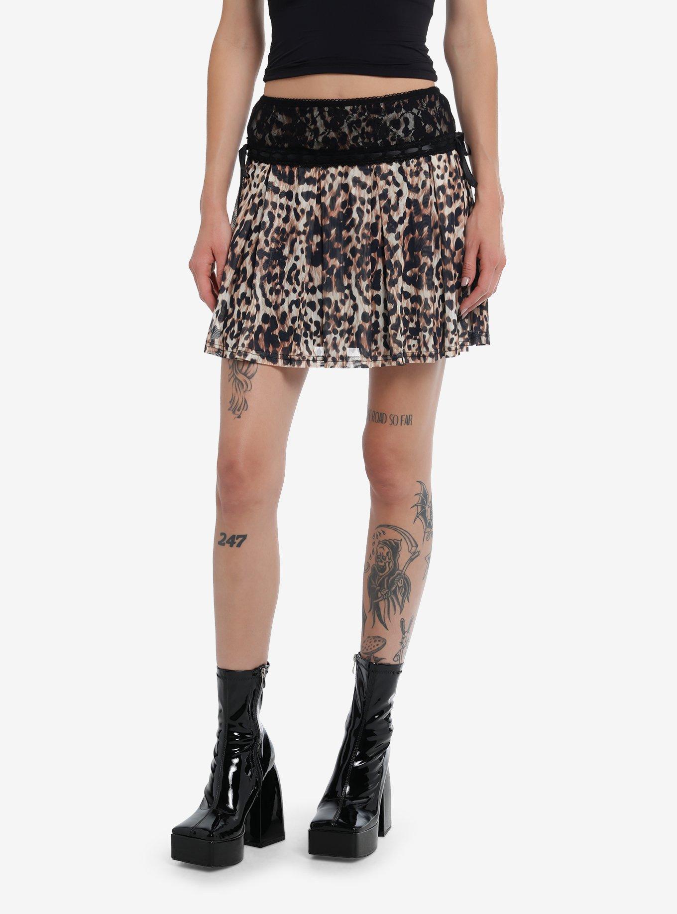 Daisy Street Cheetah Print Lace Yoke Mini Skirt, , hi-res