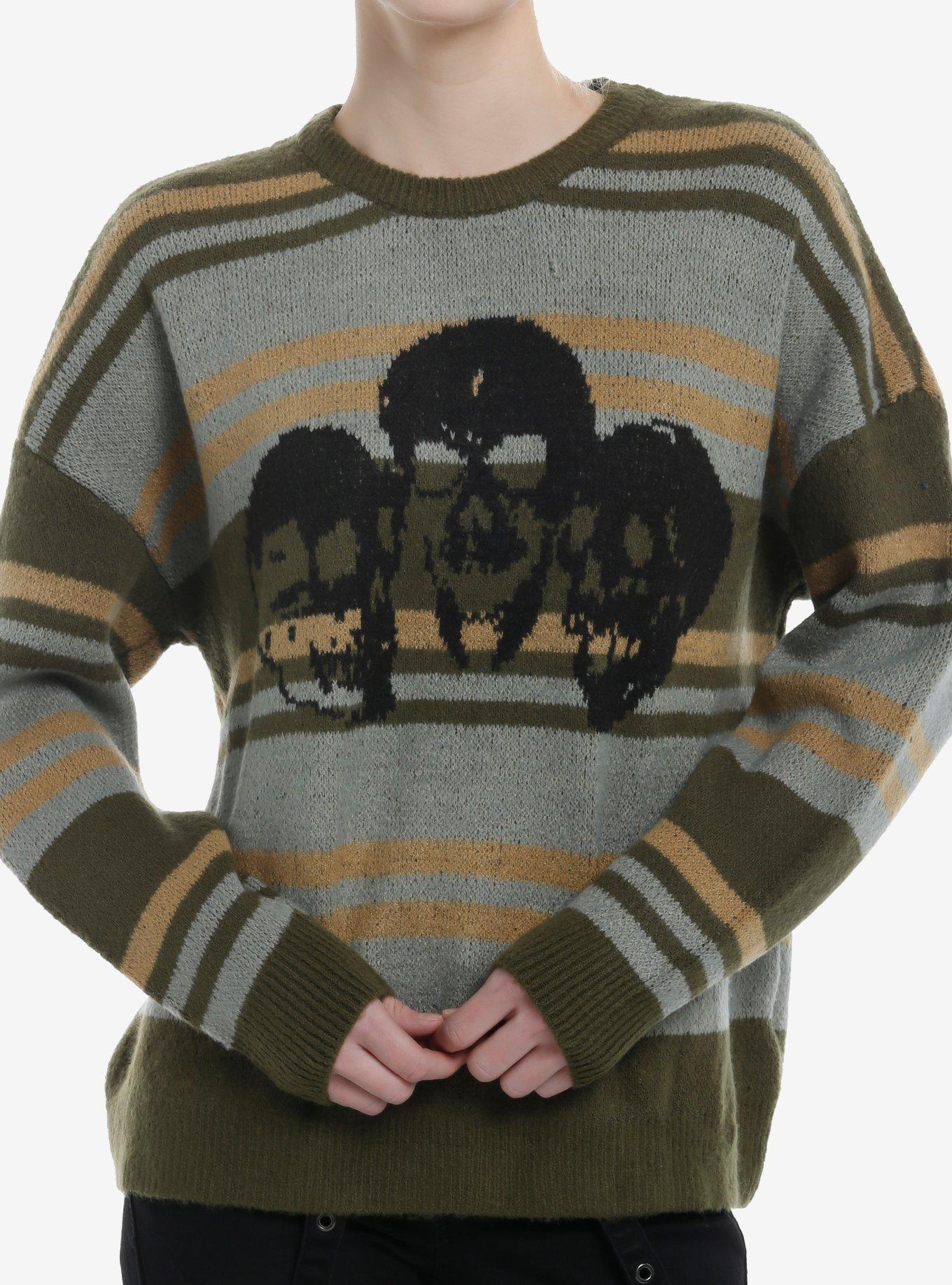 Skull Stripe Girls Fuzzy Sweater, , hi-res