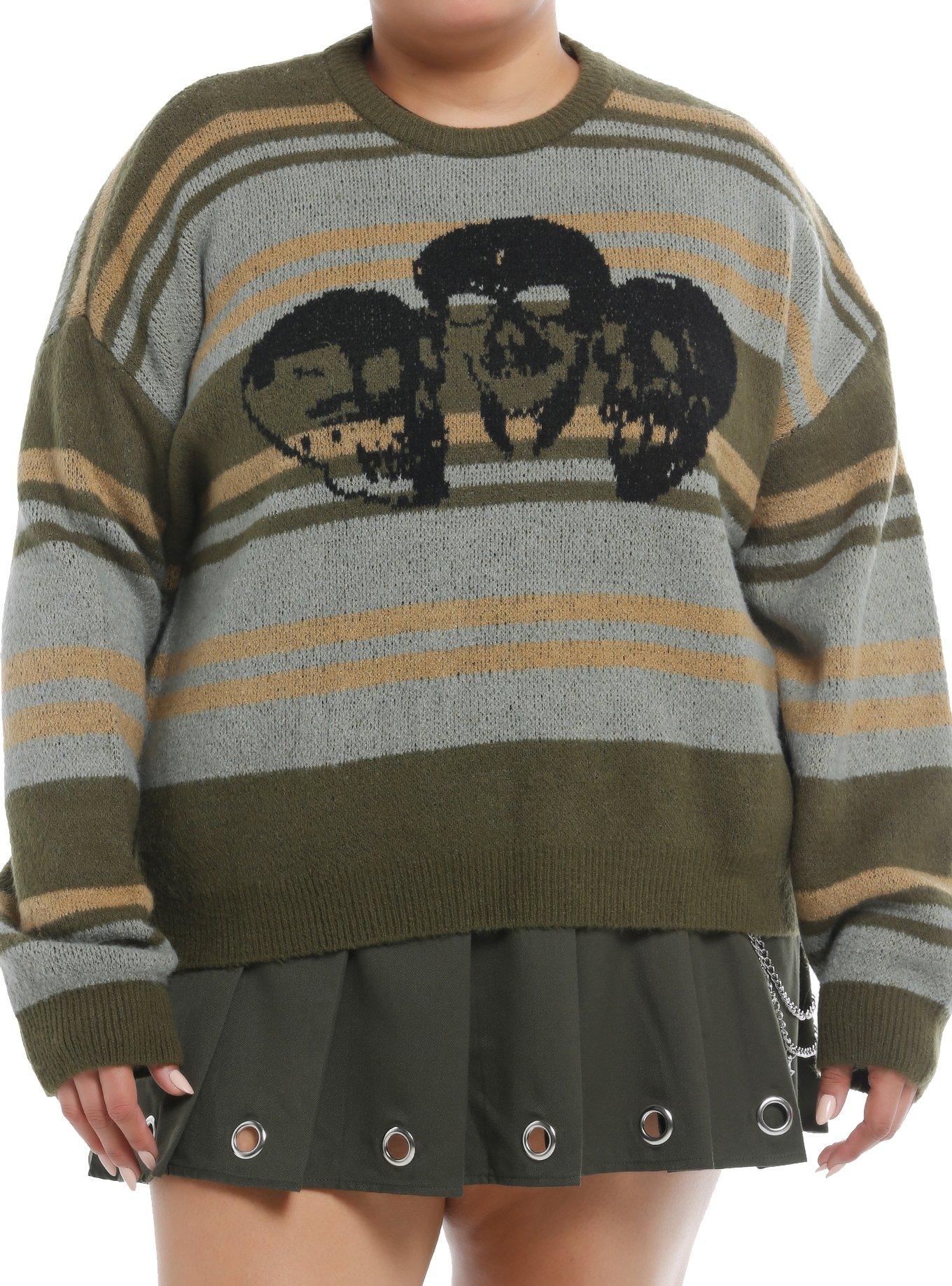 Skull Striped Fuzzy Sweater Dress Plus