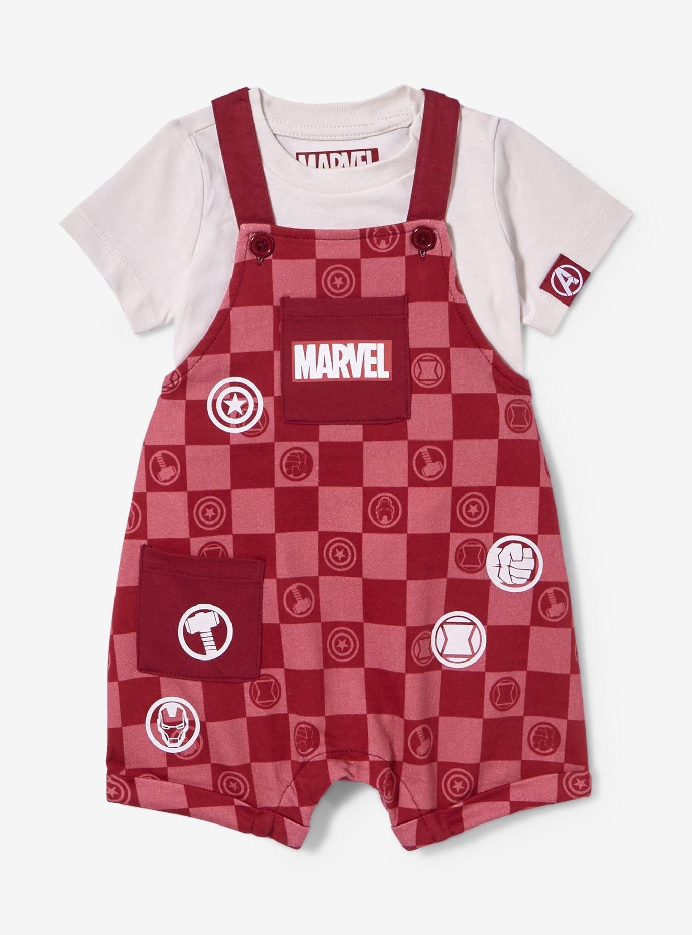 Marvel Avengers Checkered Icons Infant T-Shirt & Overall Set, RED, hi-res