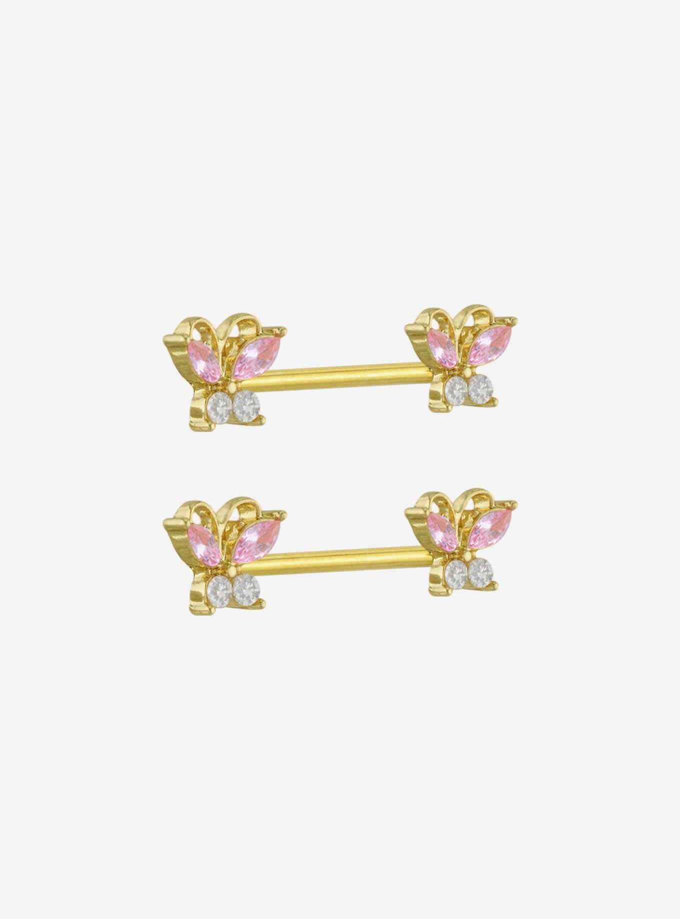 14G Steel Butterfly Nipple Barbell 2 Pack