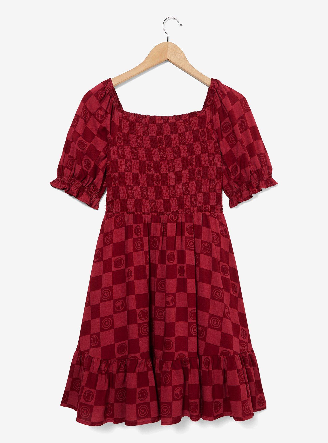 Marvel Avengers Icons Checkered Smock Dress - BoxLunch Exclusive, , hi-res