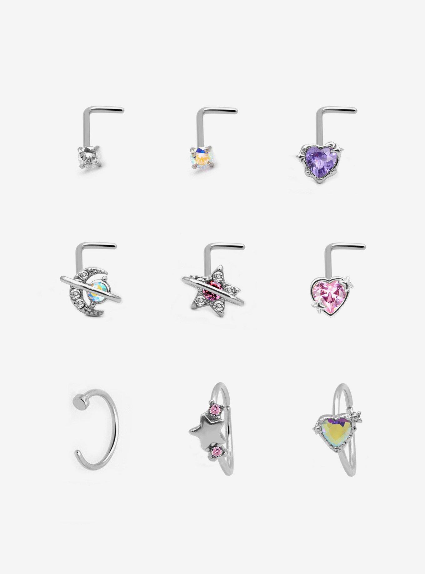Steel Celestial Heart Nose Stud & Hoop 9 Pack, , hi-res