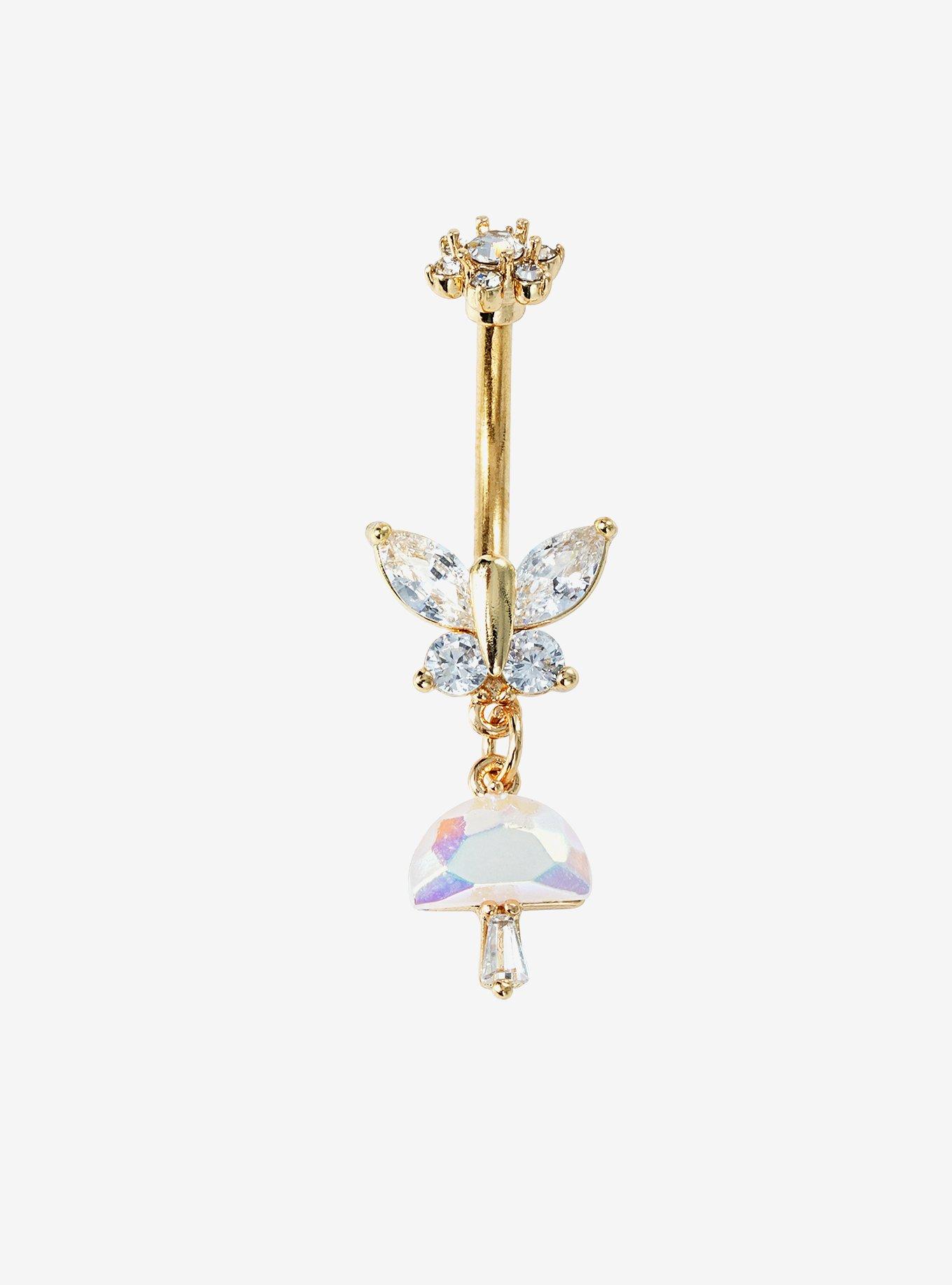 14G Steel Butterfly Mushroom Navel Barbell, , hi-res