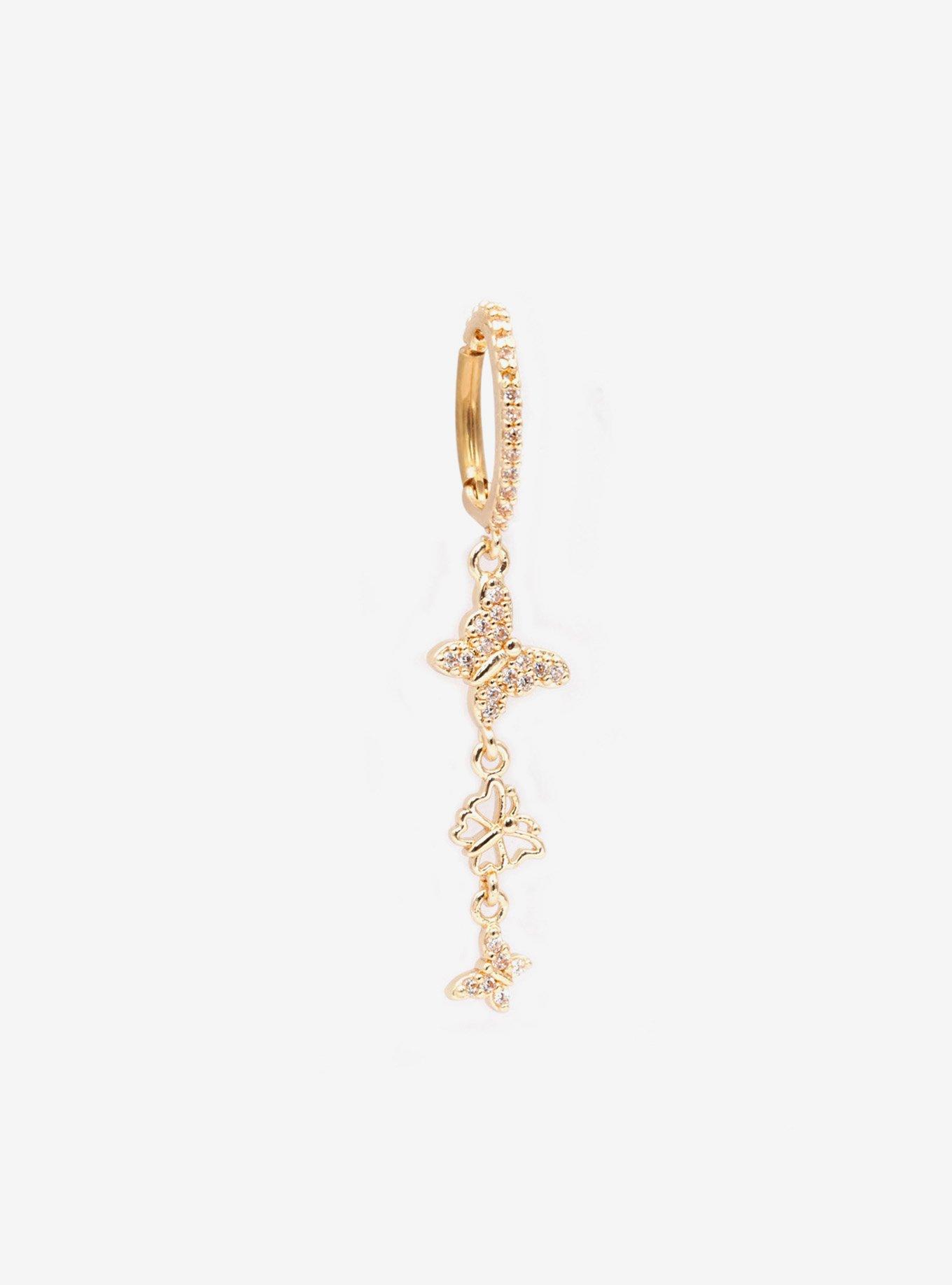 14G Steel Gold Bling Butterfly Navel Hoop Clicker, , hi-res