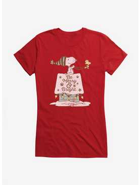 Peanuts Be Merry And Bright Snoopy Woodstock Girls T-Shirt, , hi-res