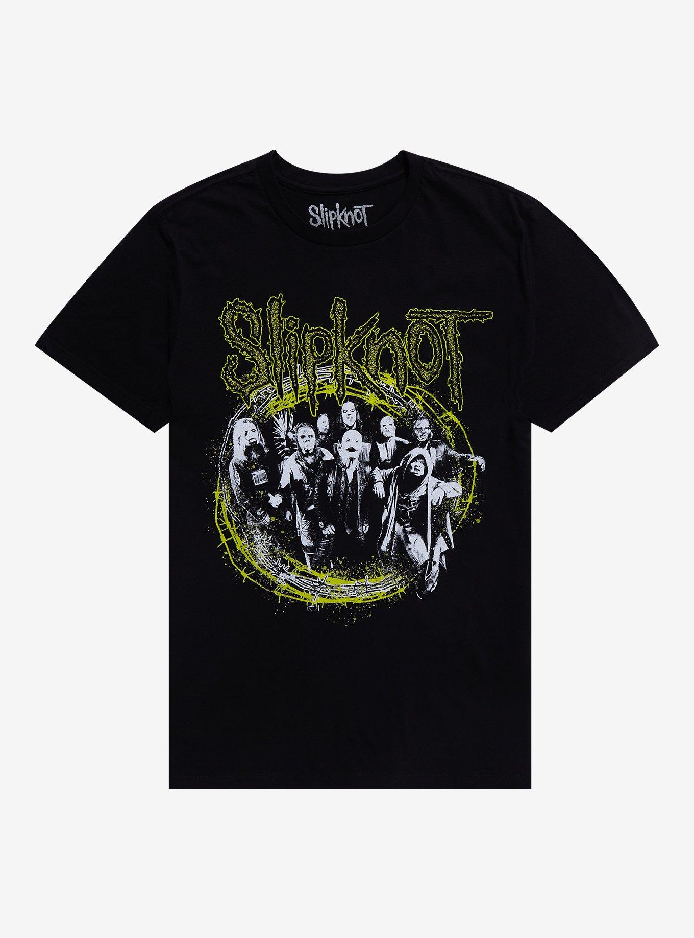 Slipknot Yellow Barb Wire Group Photo T-Shirt, BLACK, hi-res