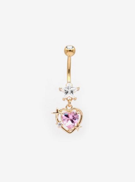 14G Steel Gold Heart & Star Navel Barbell | Hot Topic