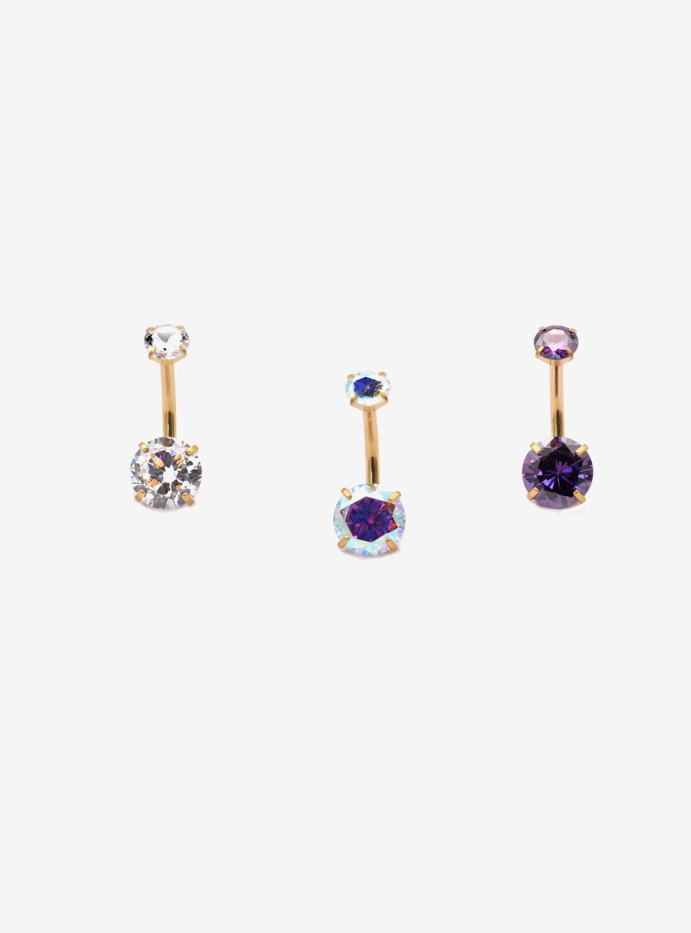 14G Steel Gold Multicolor Gem Navel Barbell 3 Pack, , hi-res