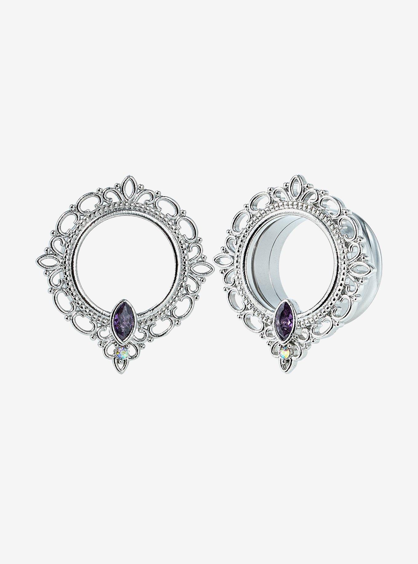 Steel Amethyst Filigree Plug 2 Pack