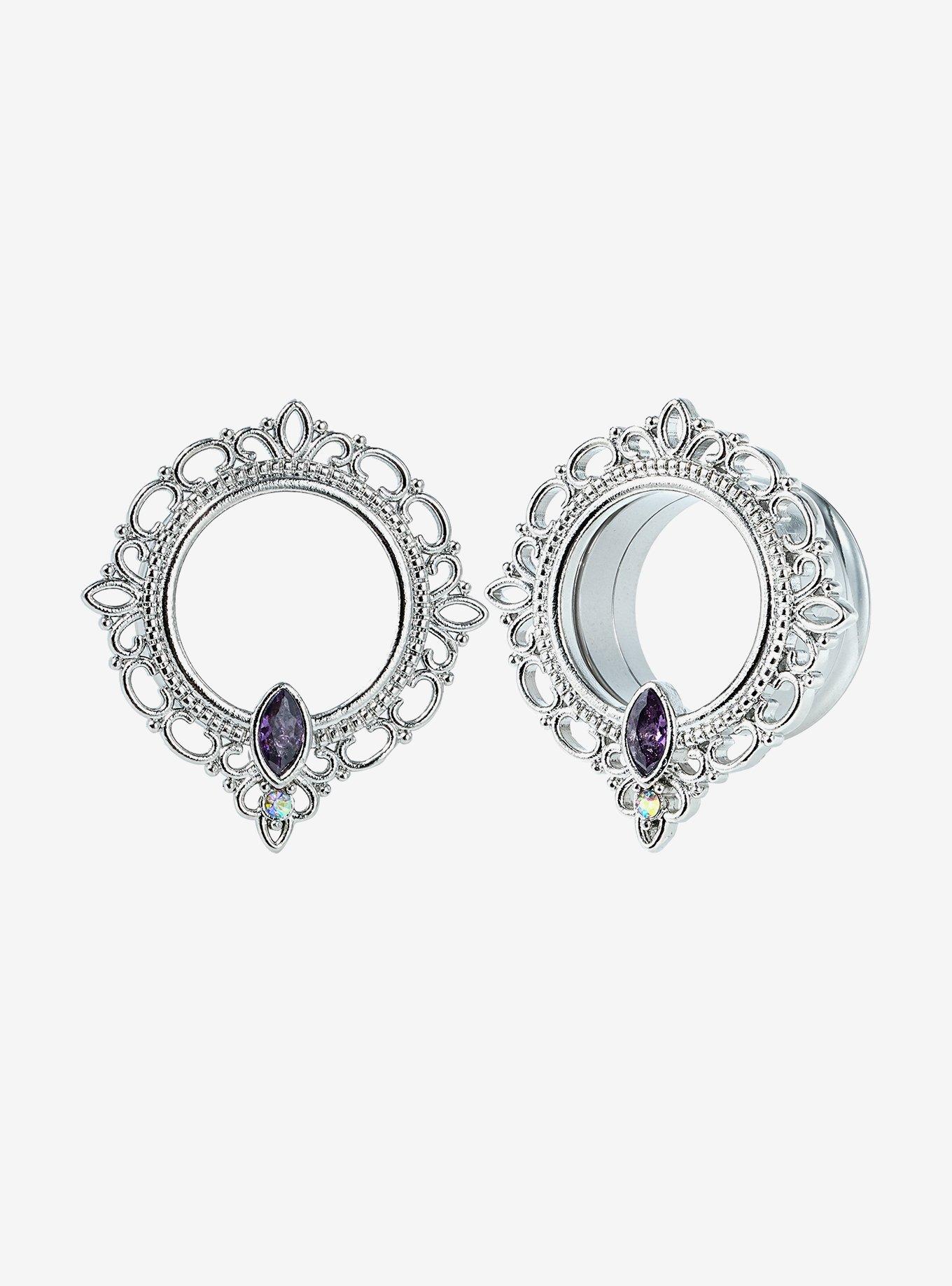Steel Amethyst Filigree Plug 2 Pack, MULTI, hi-res