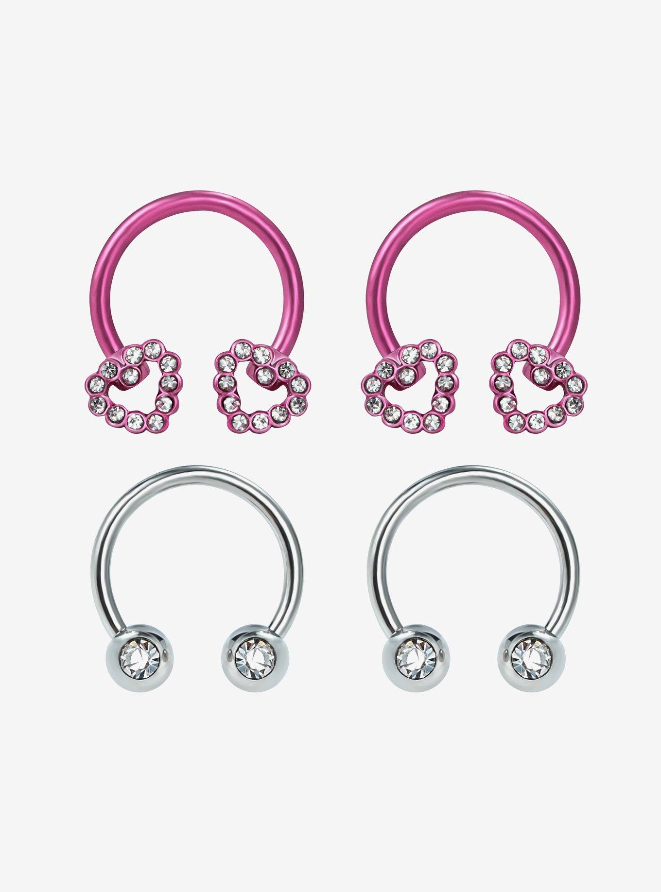 Steel Heart Rhinestone Gem Curved Barbell 4 Pack