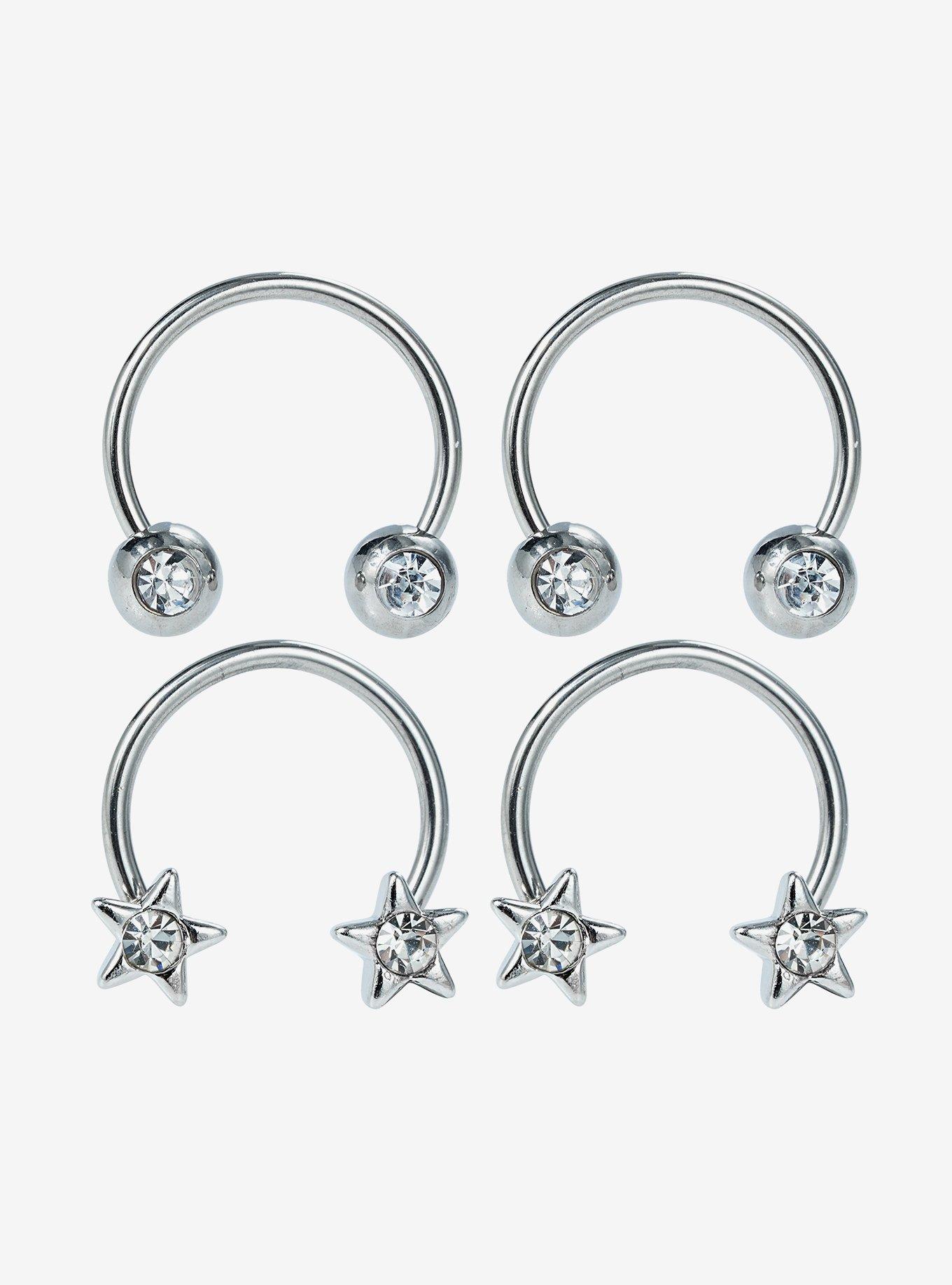 Steel Heart Rhinestone Gem Curved Barbell 4 Pack, , hi-res