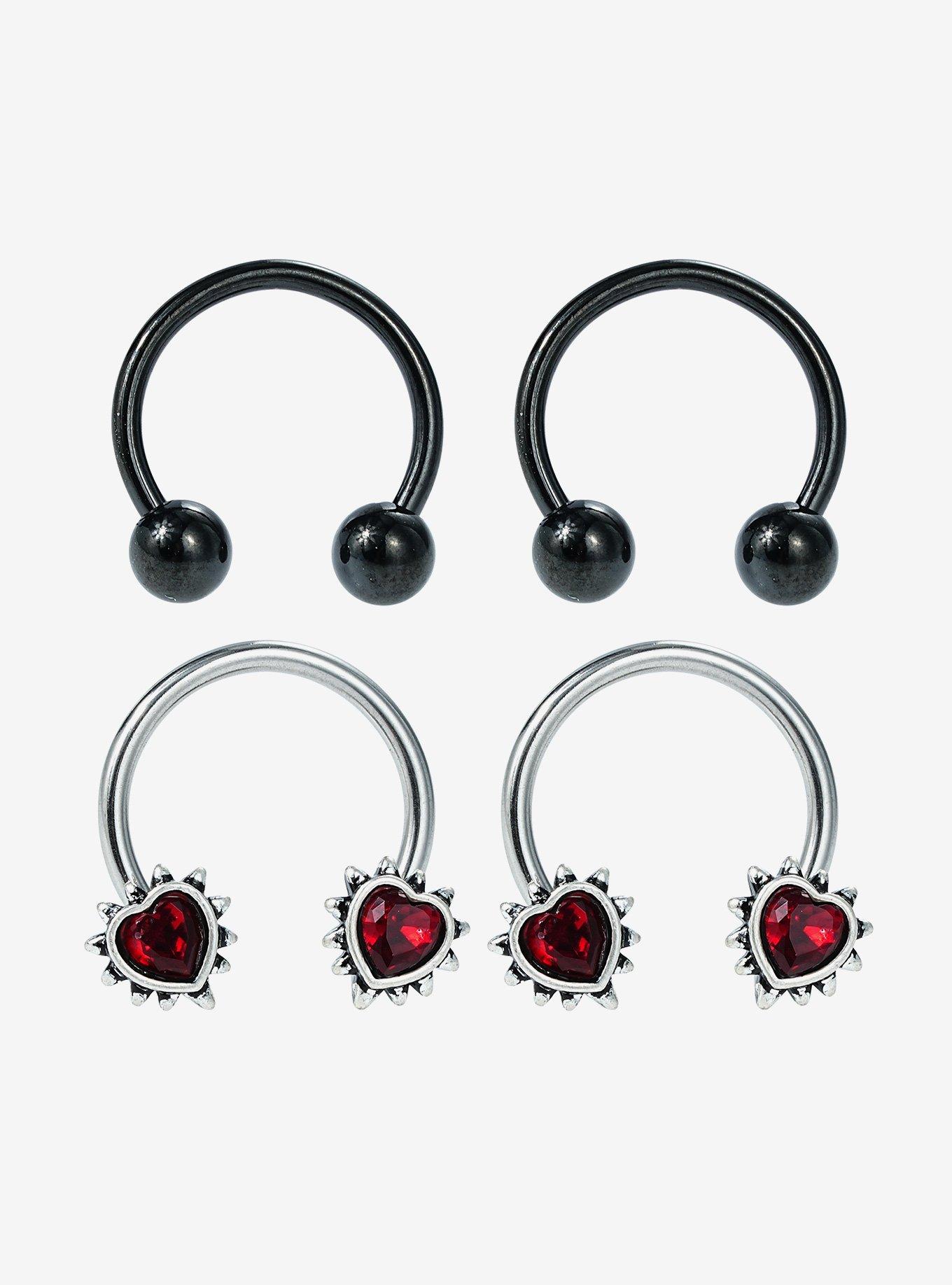 Steel Heart Rhinestone Gem Curved Barbell 4 Pack, , hi-res